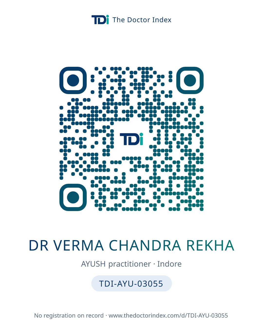QR card for Dr Verma Chandra Rekha, TDI-AYU-03055