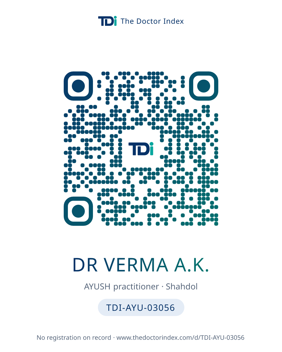 QR card for Dr Verma A.K., TDI-AYU-03056