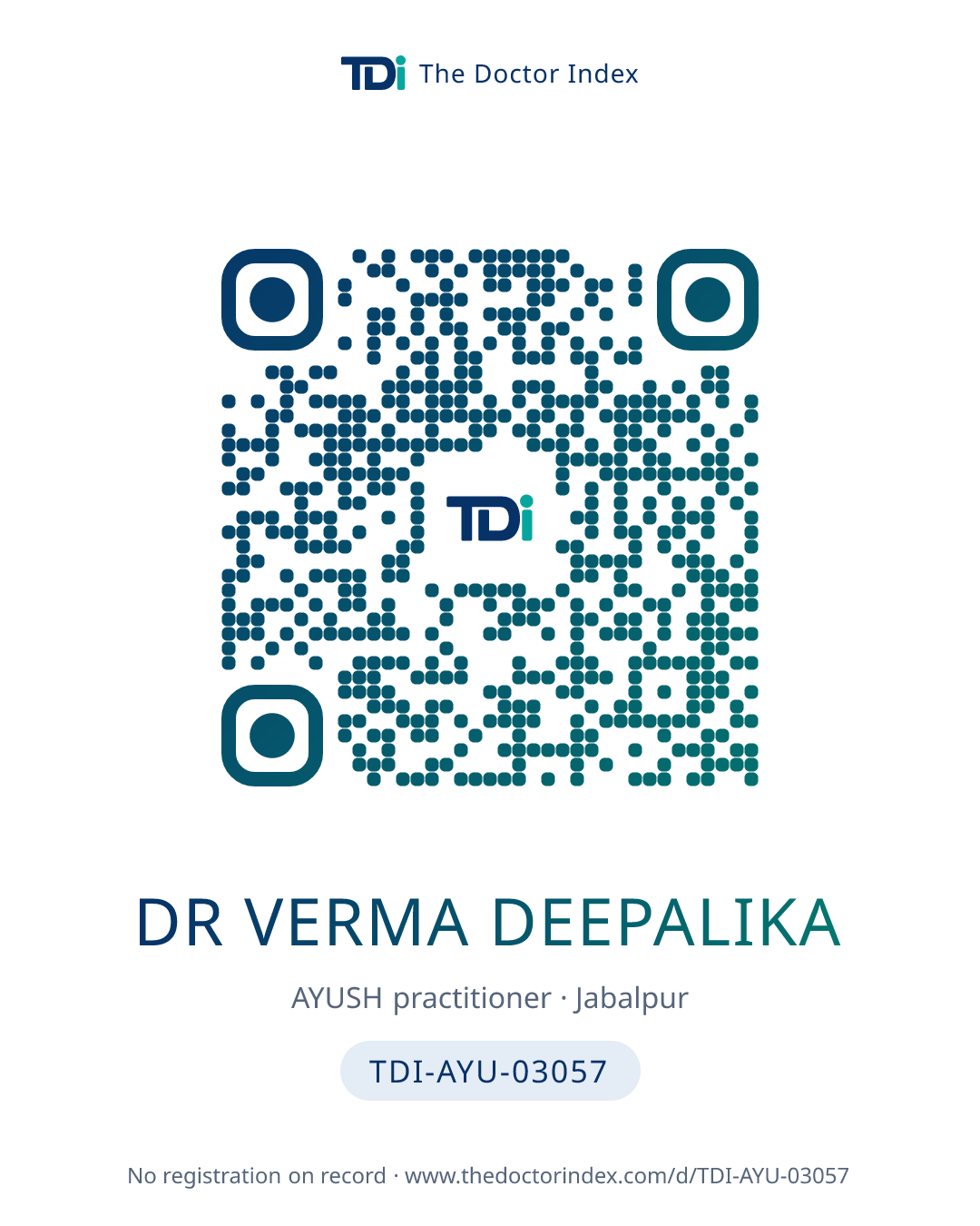 QR card for Dr Verma Deepalika, TDI-AYU-03057