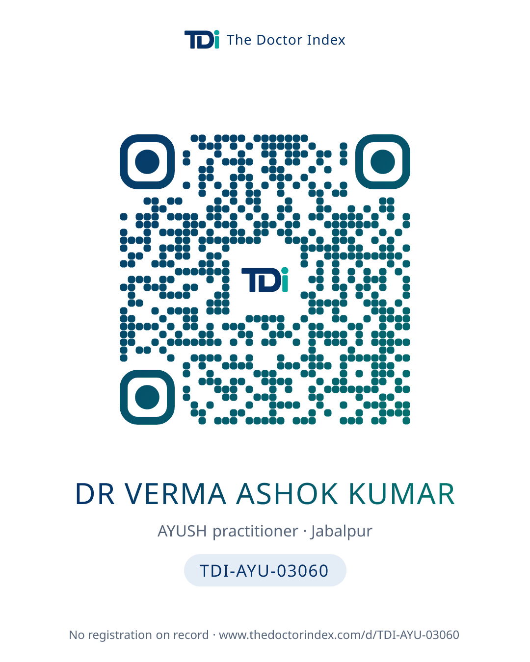 QR card for Dr Verma Ashok Kumar, TDI-AYU-03060