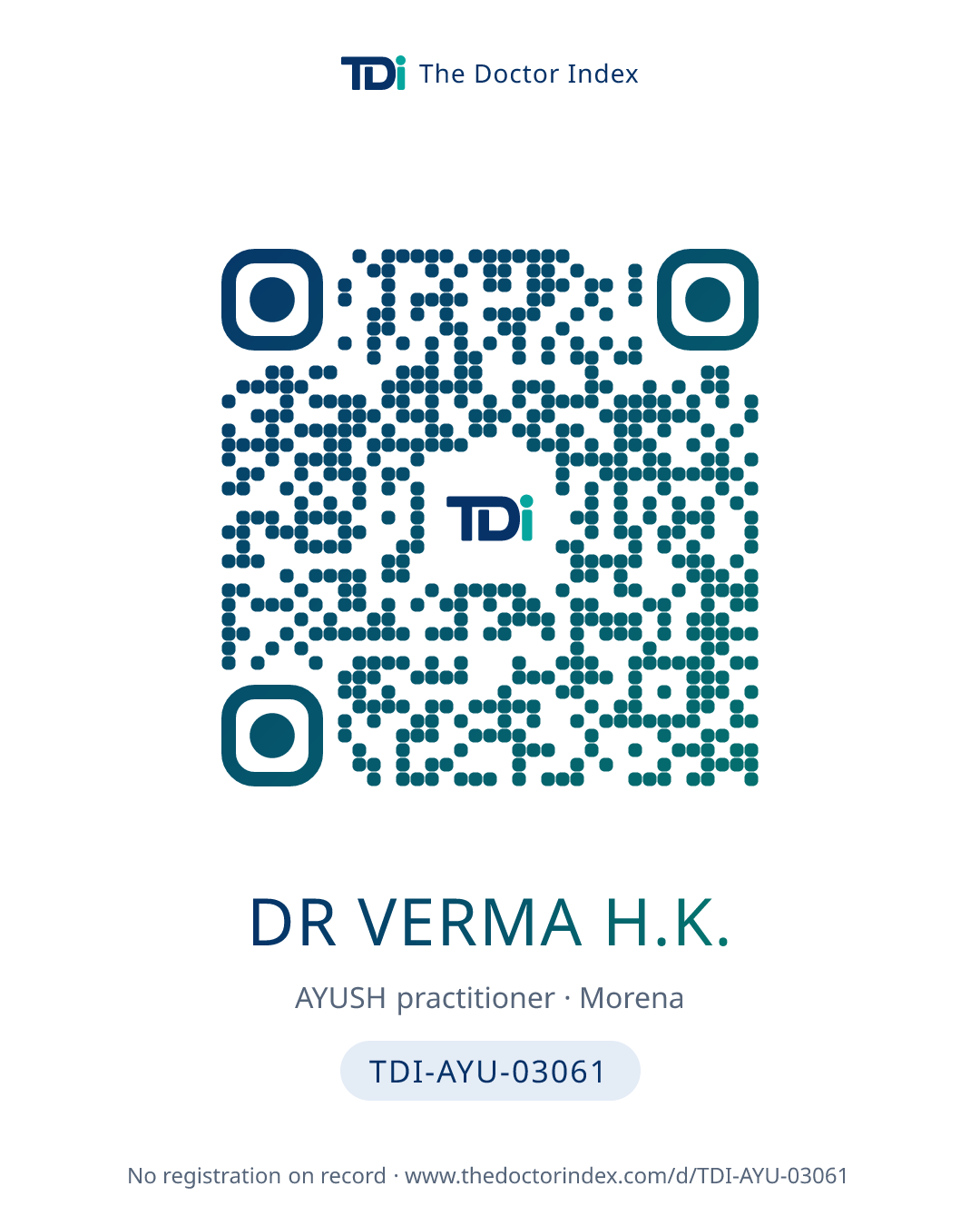 QR card for Dr Verma H.K., TDI-AYU-03061