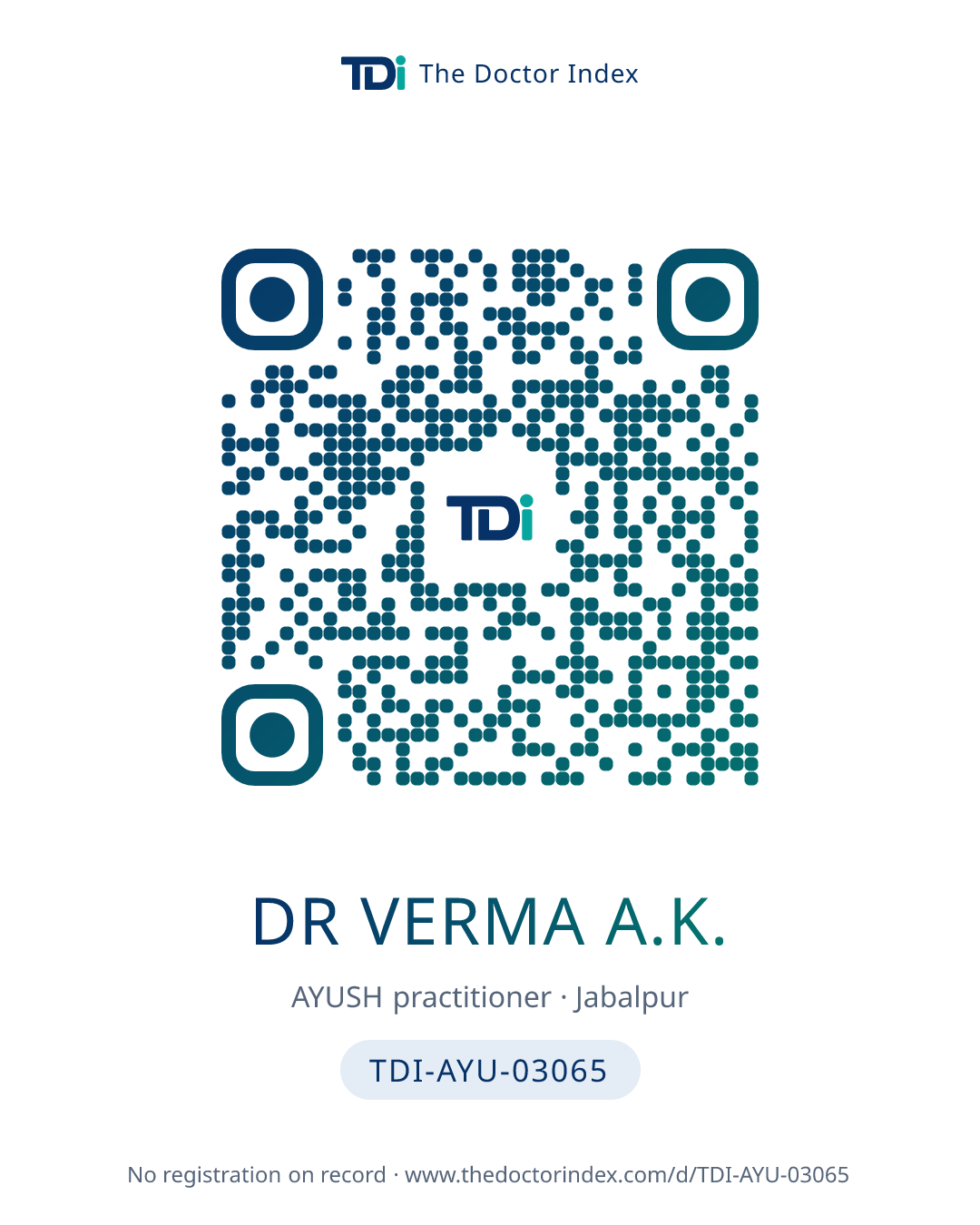 QR card for Dr Verma A.K., TDI-AYU-03065