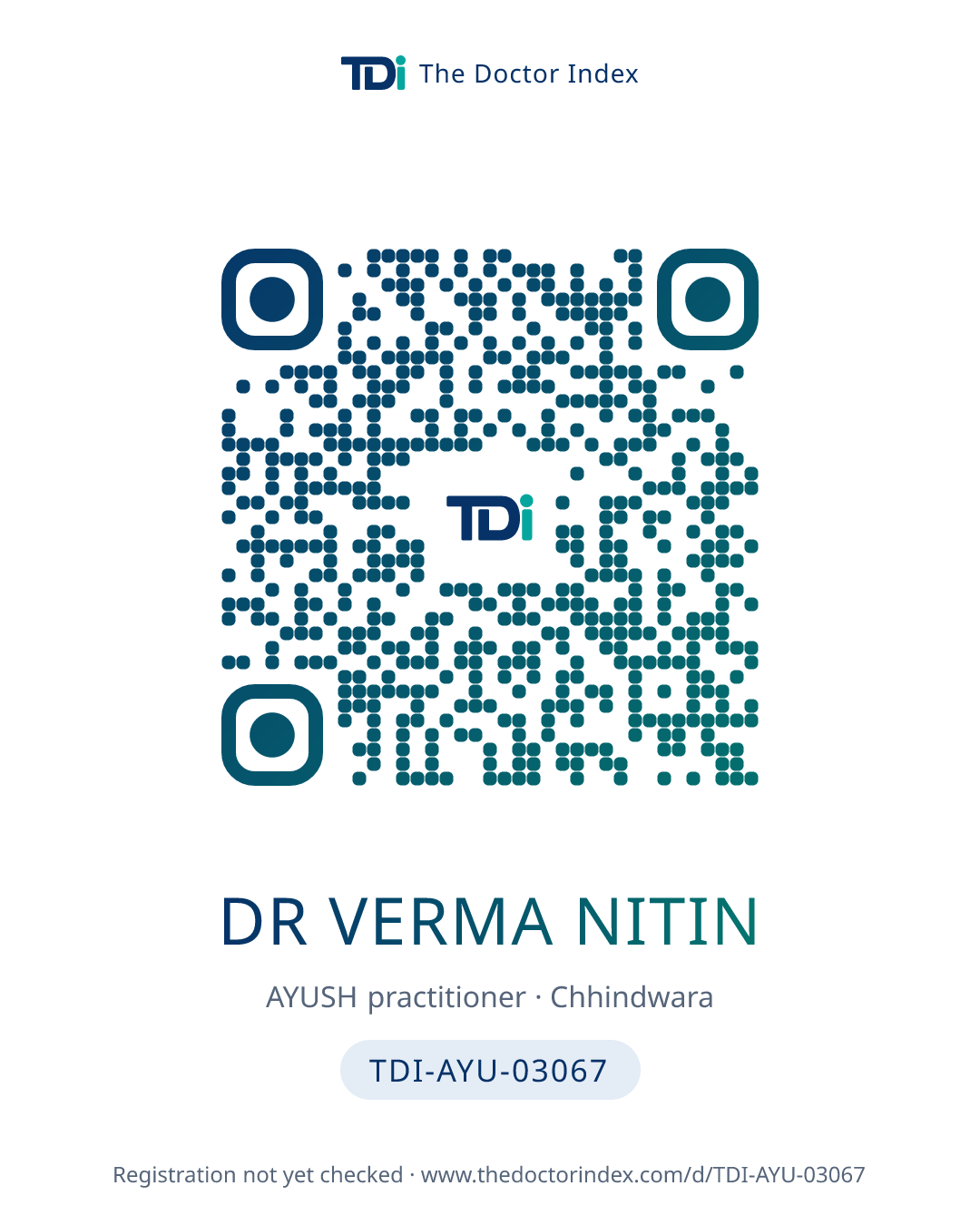 QR card for Dr Verma Nitin, TDI-AYU-03067