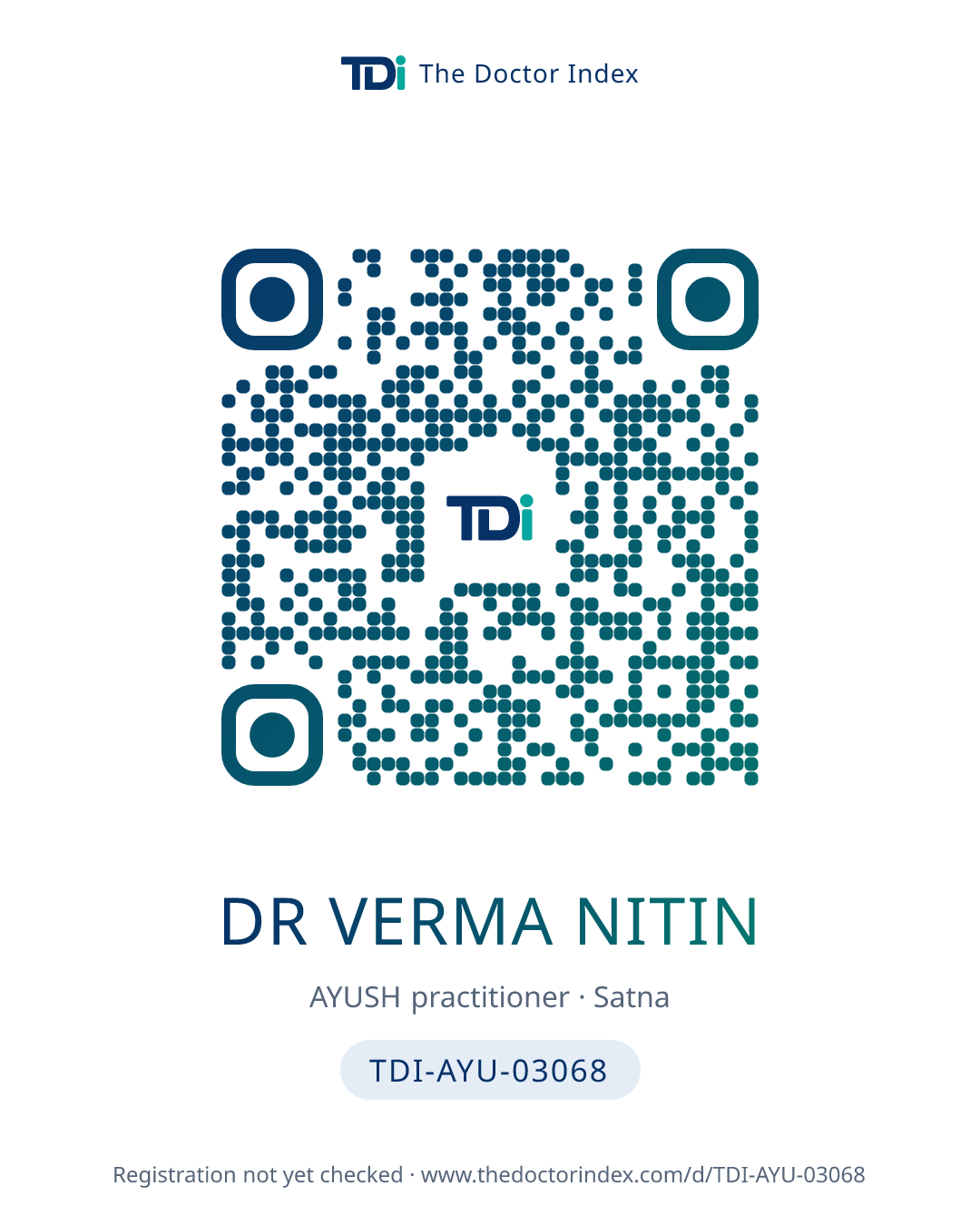 QR card for Dr Verma Nitin, TDI-AYU-03068