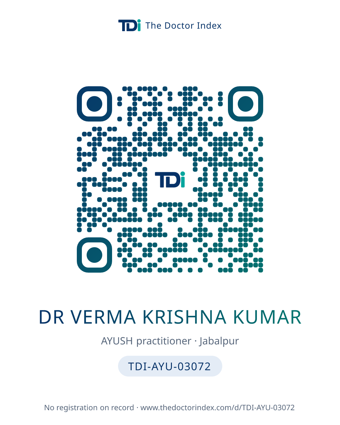 QR card for Dr Verma Krishna Kumar, TDI-AYU-03072