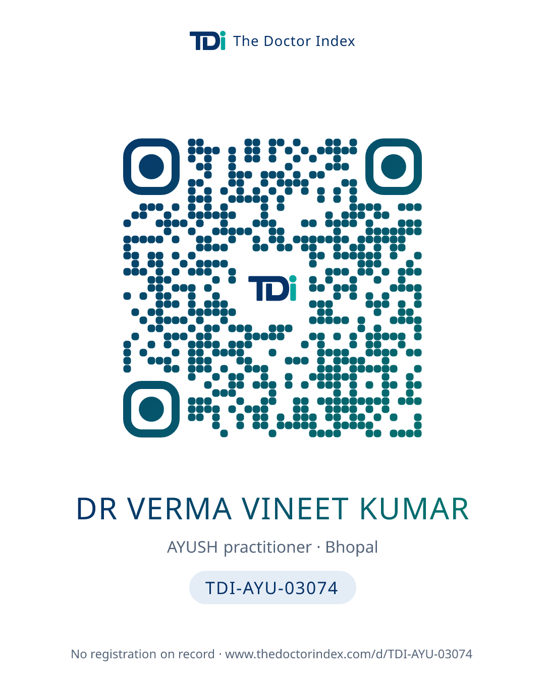QR card for Dr Verma Vineet Kumar, TDI-AYU-03074