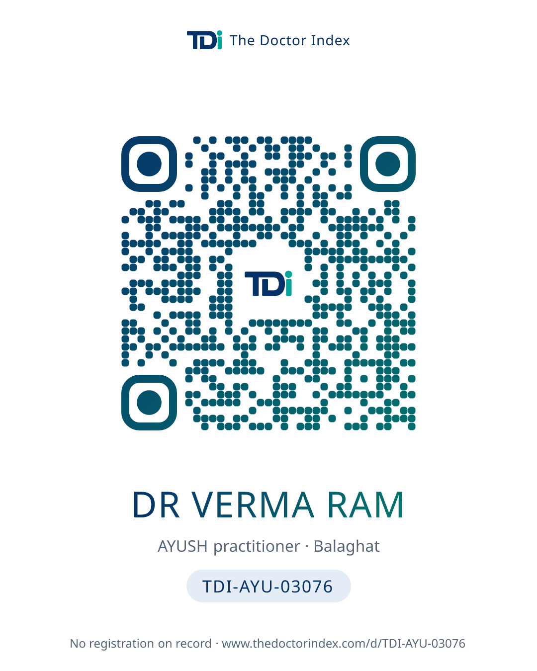 QR card for Dr Verma Ram, TDI-AYU-03076