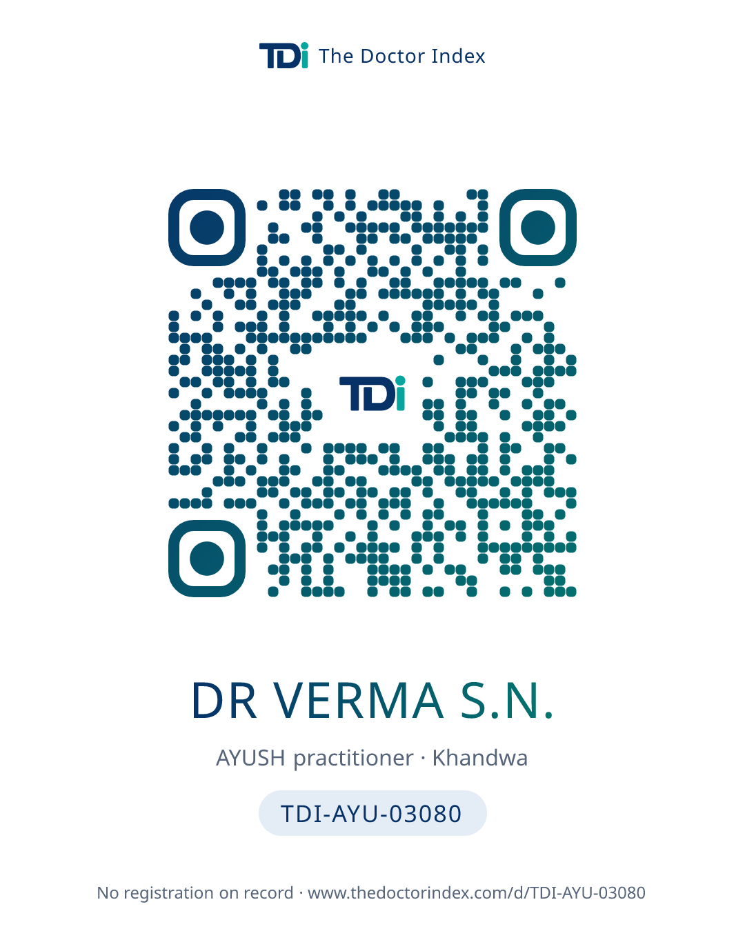 QR card for Dr Verma S.N., TDI-AYU-03080