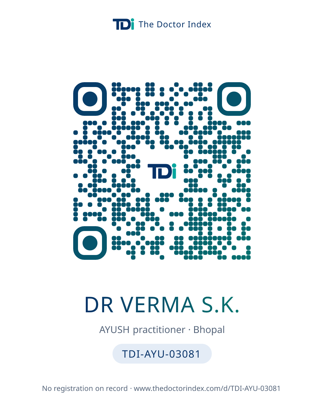 QR card for Dr Verma S.K., TDI-AYU-03081