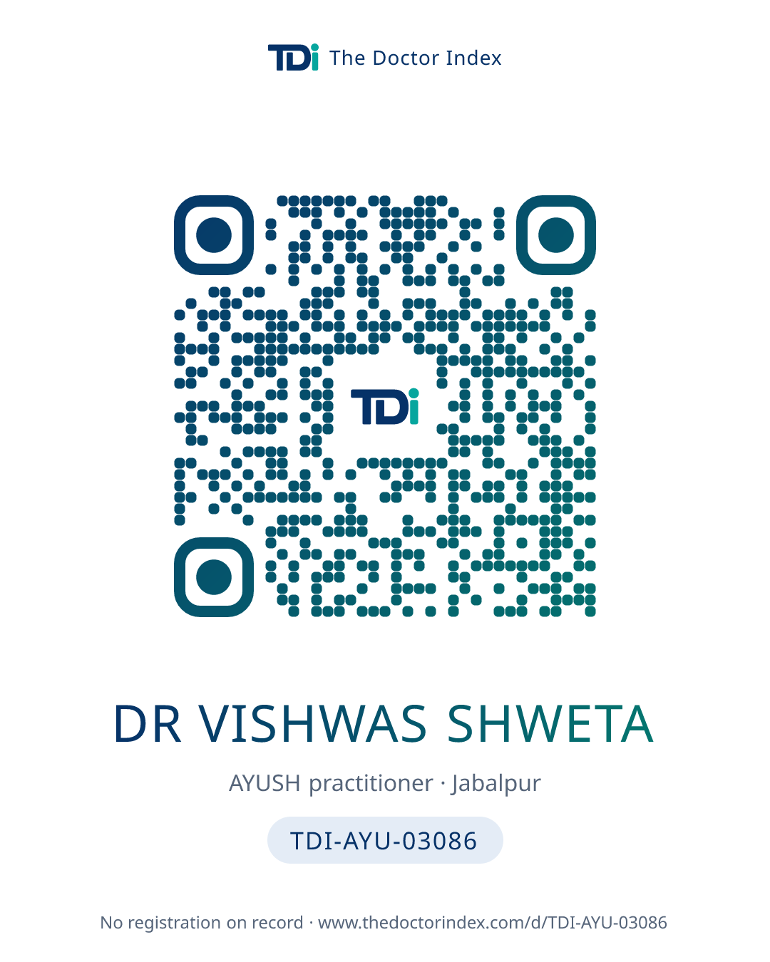 QR card for Dr Vishwas Shweta, TDI-AYU-03086