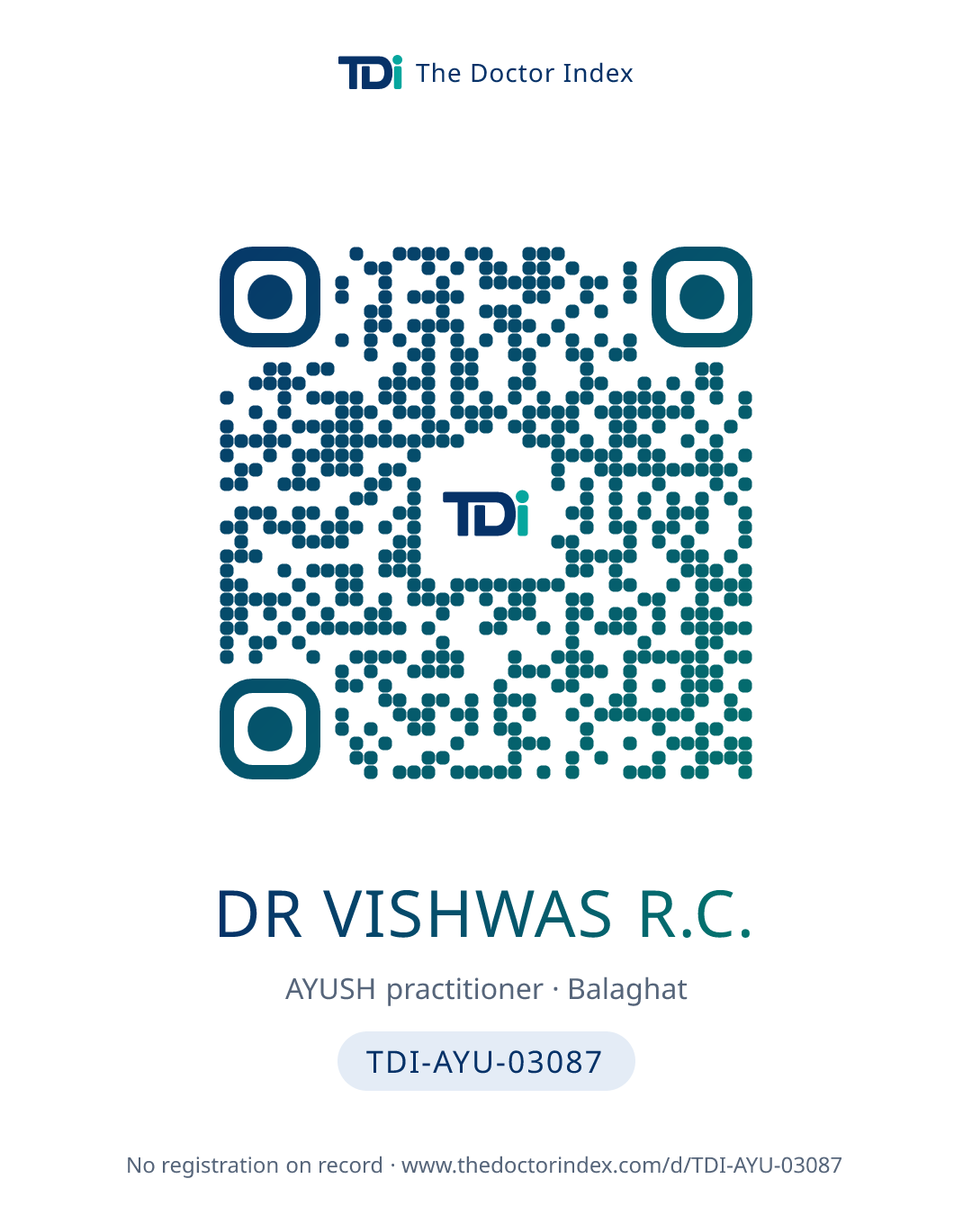 QR card for Dr Vishwas R.C., TDI-AYU-03087