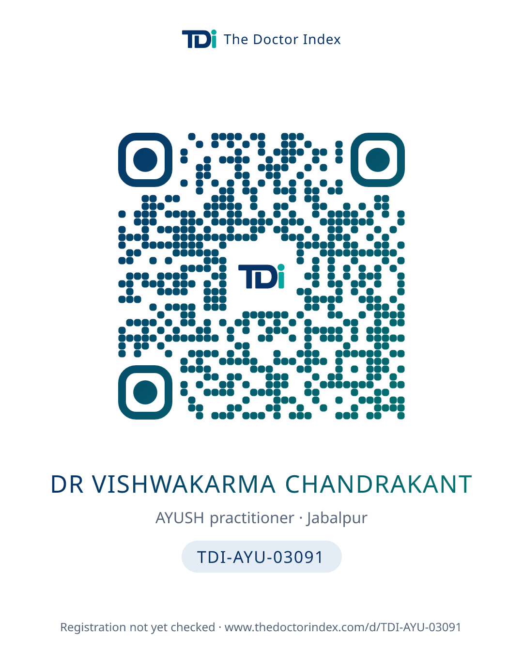 QR card for Dr Vishwakarma Chandrakant, TDI-AYU-03091
