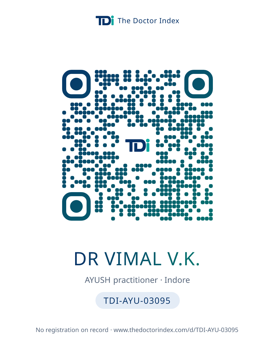 QR card for Dr Vimal V.K., TDI-AYU-03095