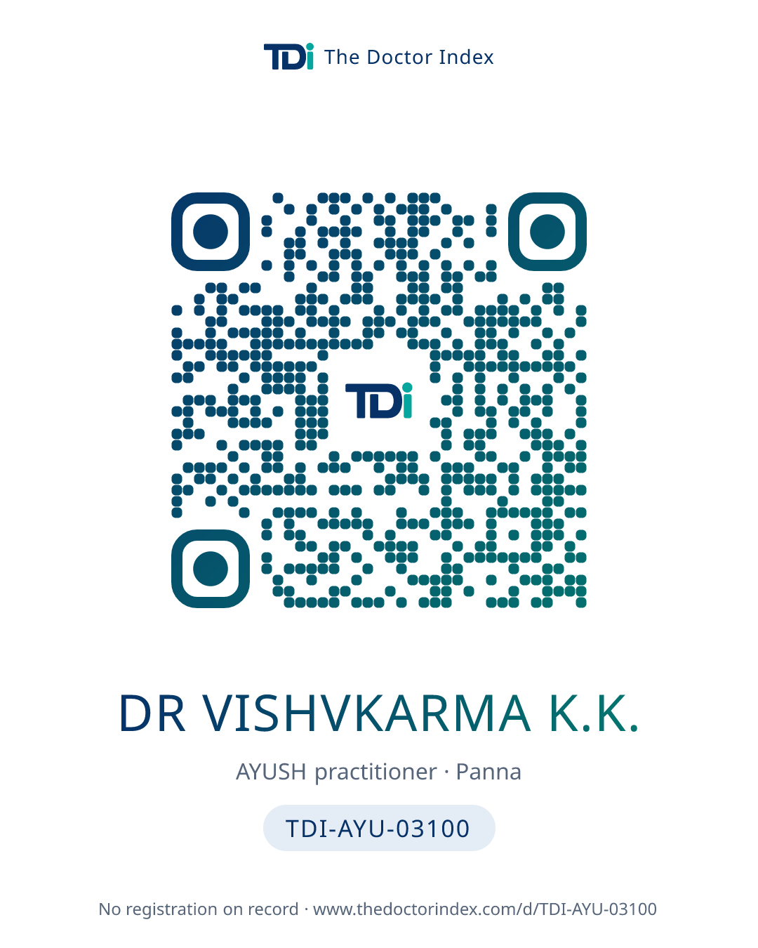 QR card for Dr Vishvkarma K.K., TDI-AYU-03100