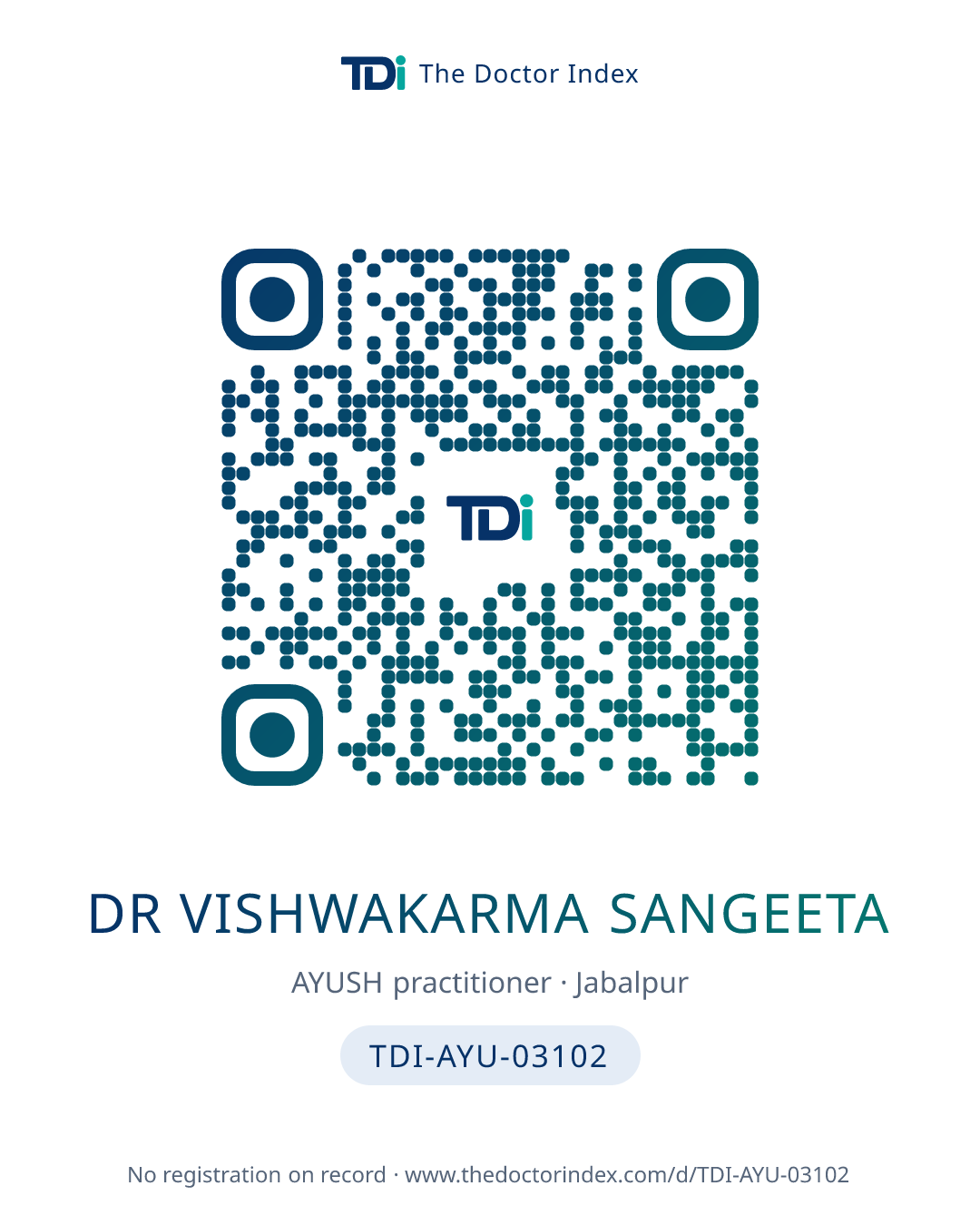 QR card for Dr Vishwakarma Sangeeta, TDI-AYU-03102