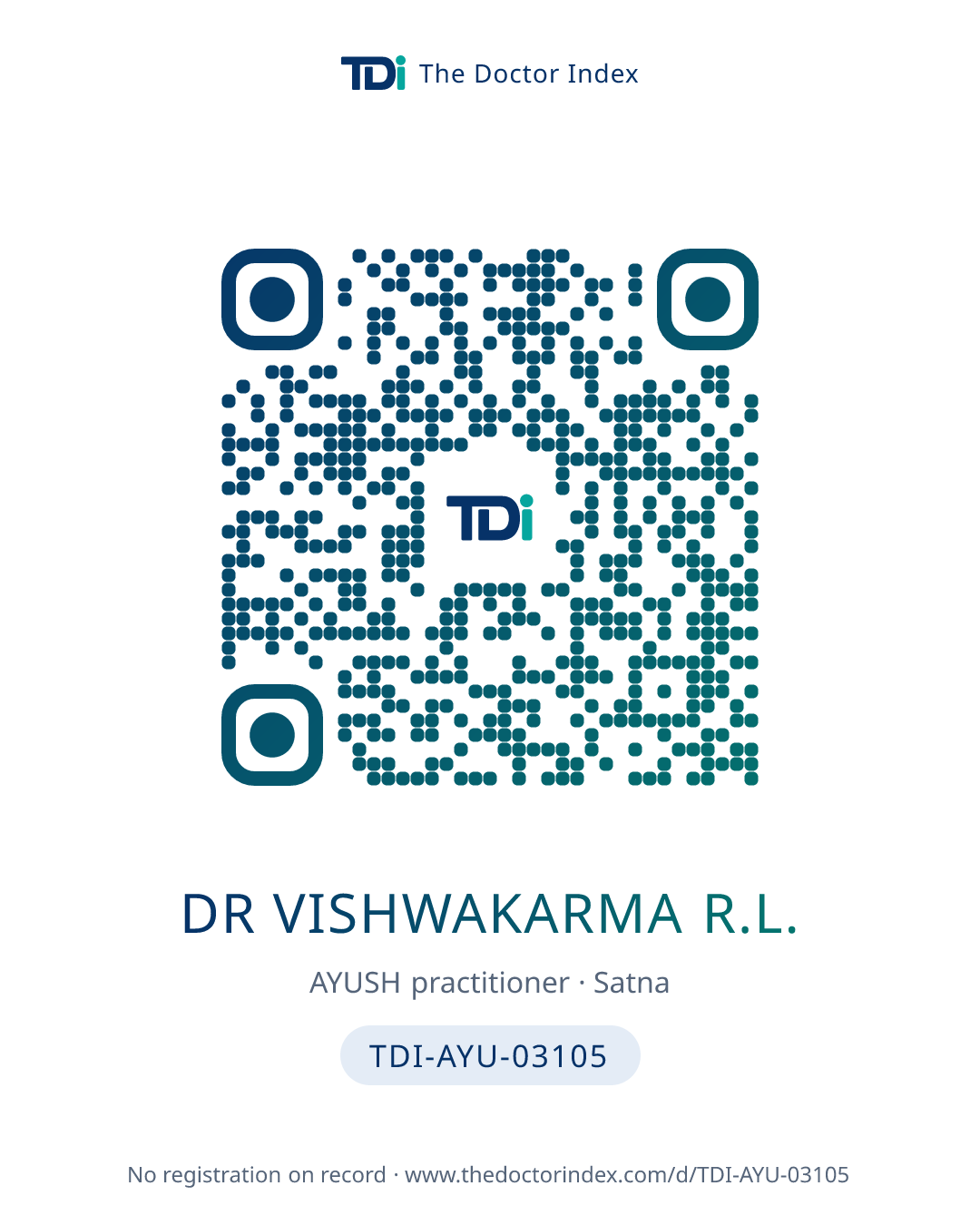 QR card for Dr Vishwakarma R.L., TDI-AYU-03105