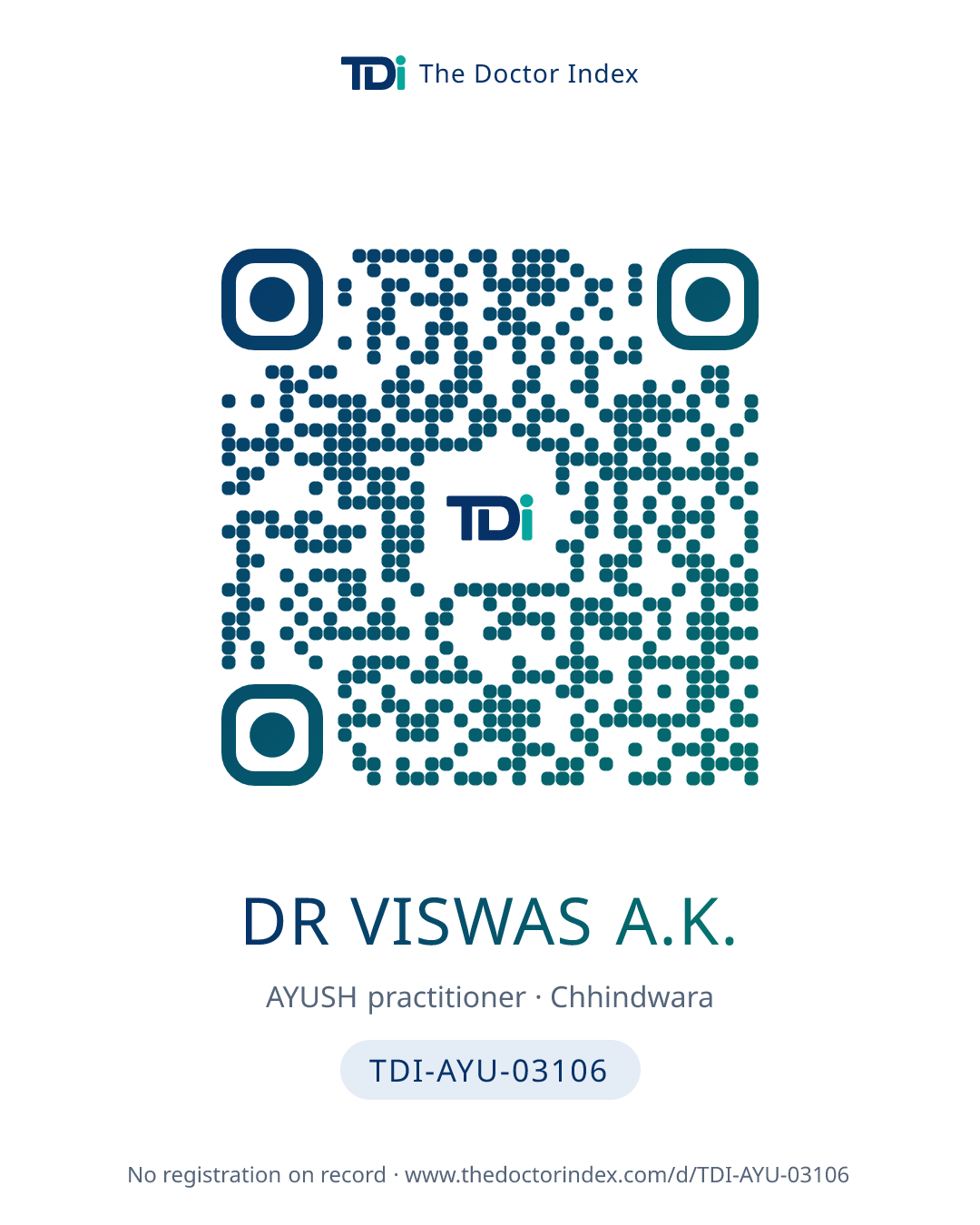 QR card for Dr Viswas A.K., TDI-AYU-03106