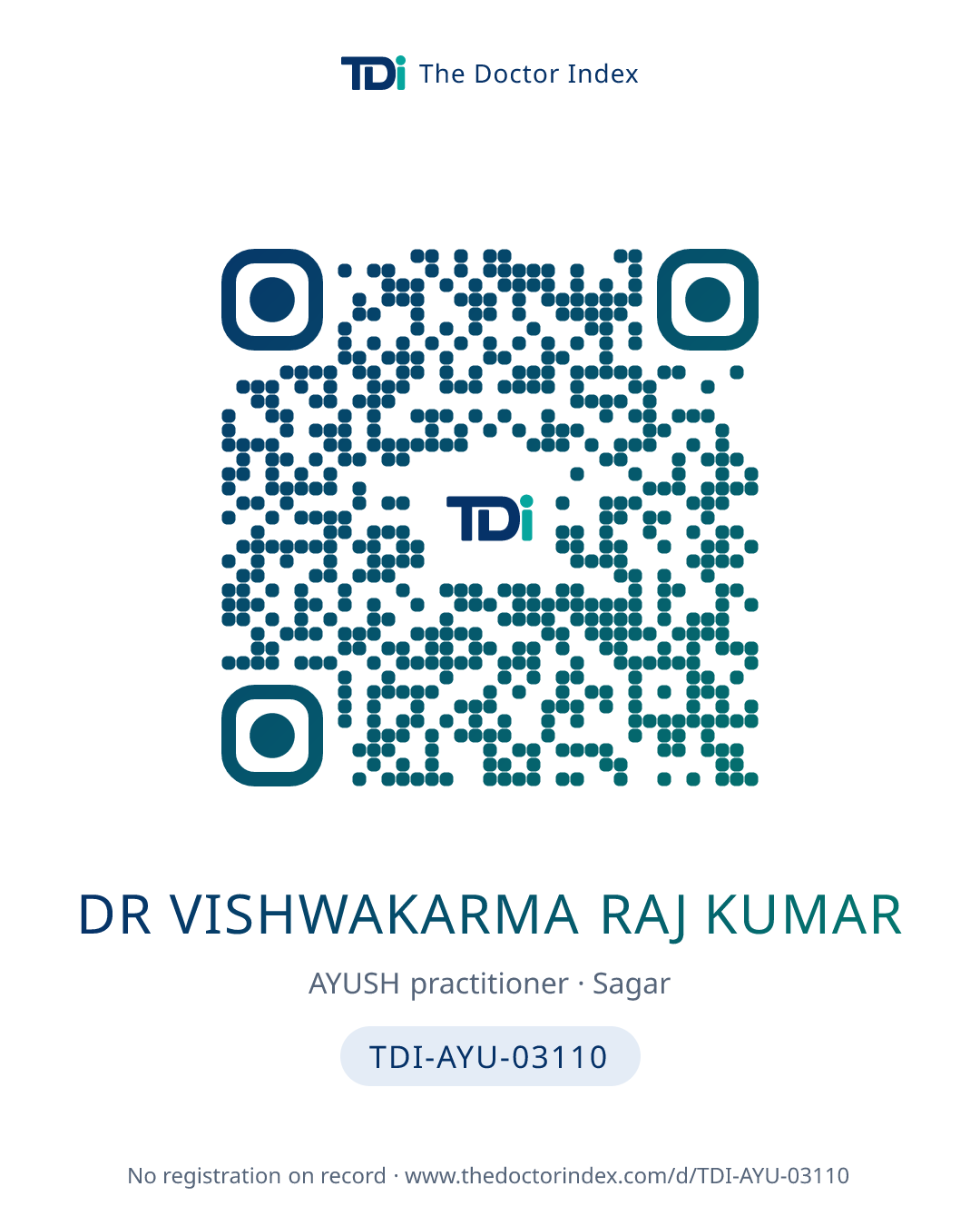 QR card for Dr Vishwakarma Raj Kumar, TDI-AYU-03110