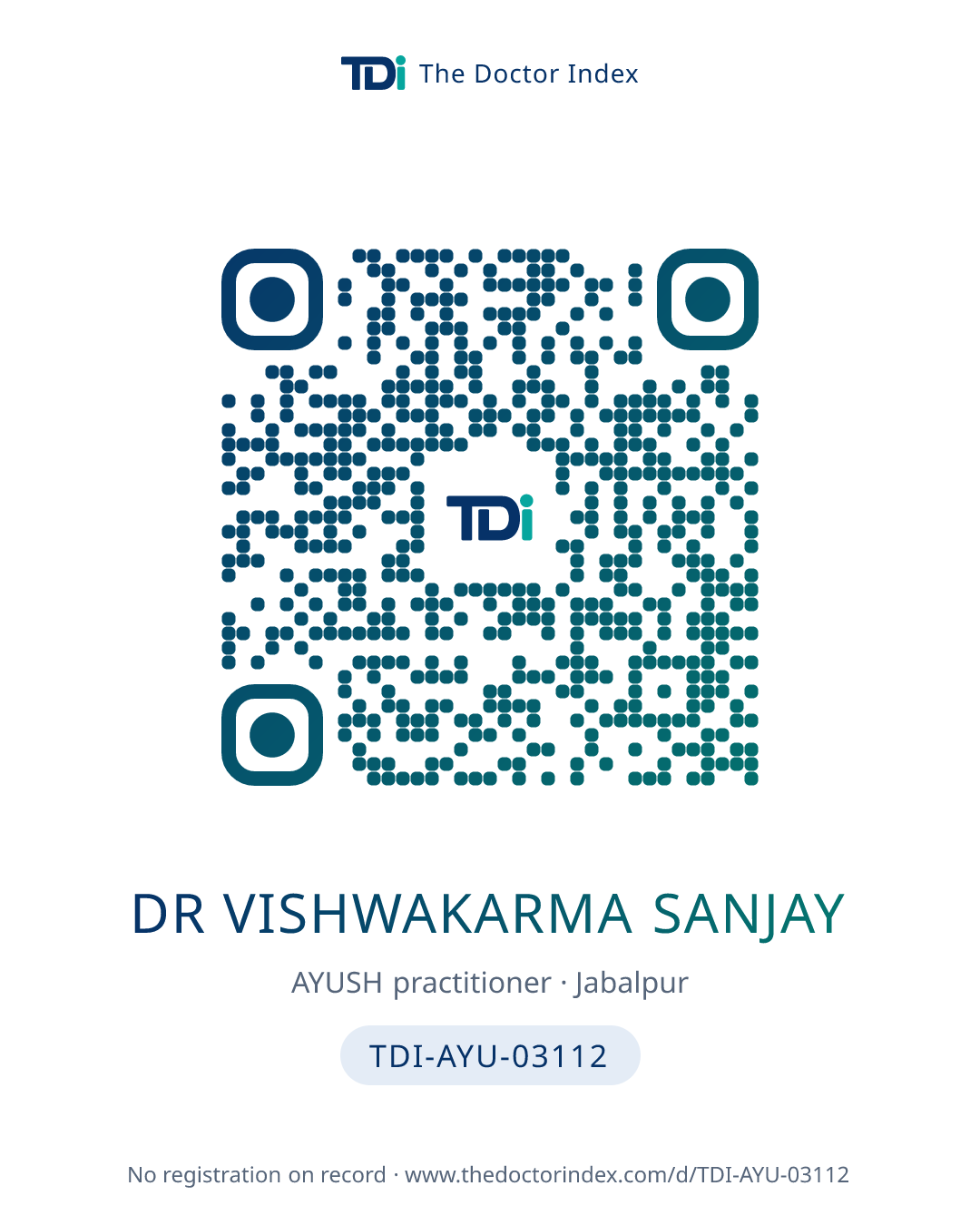 QR card for Dr Vishwakarma Sanjay, TDI-AYU-03112