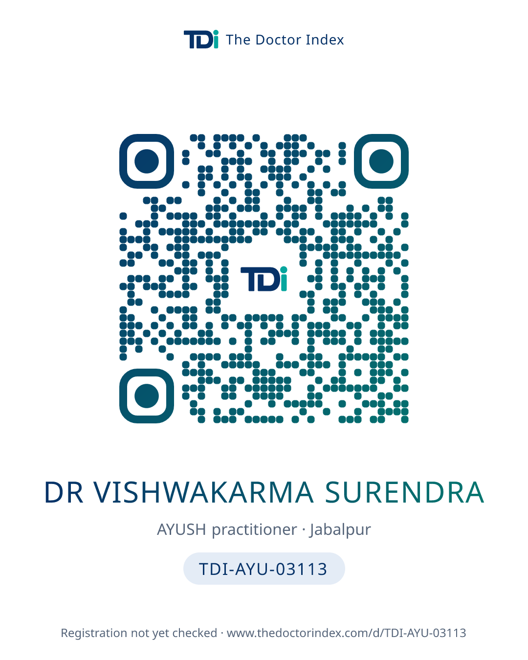 QR card for Dr Vishwakarma Surendra, TDI-AYU-03113