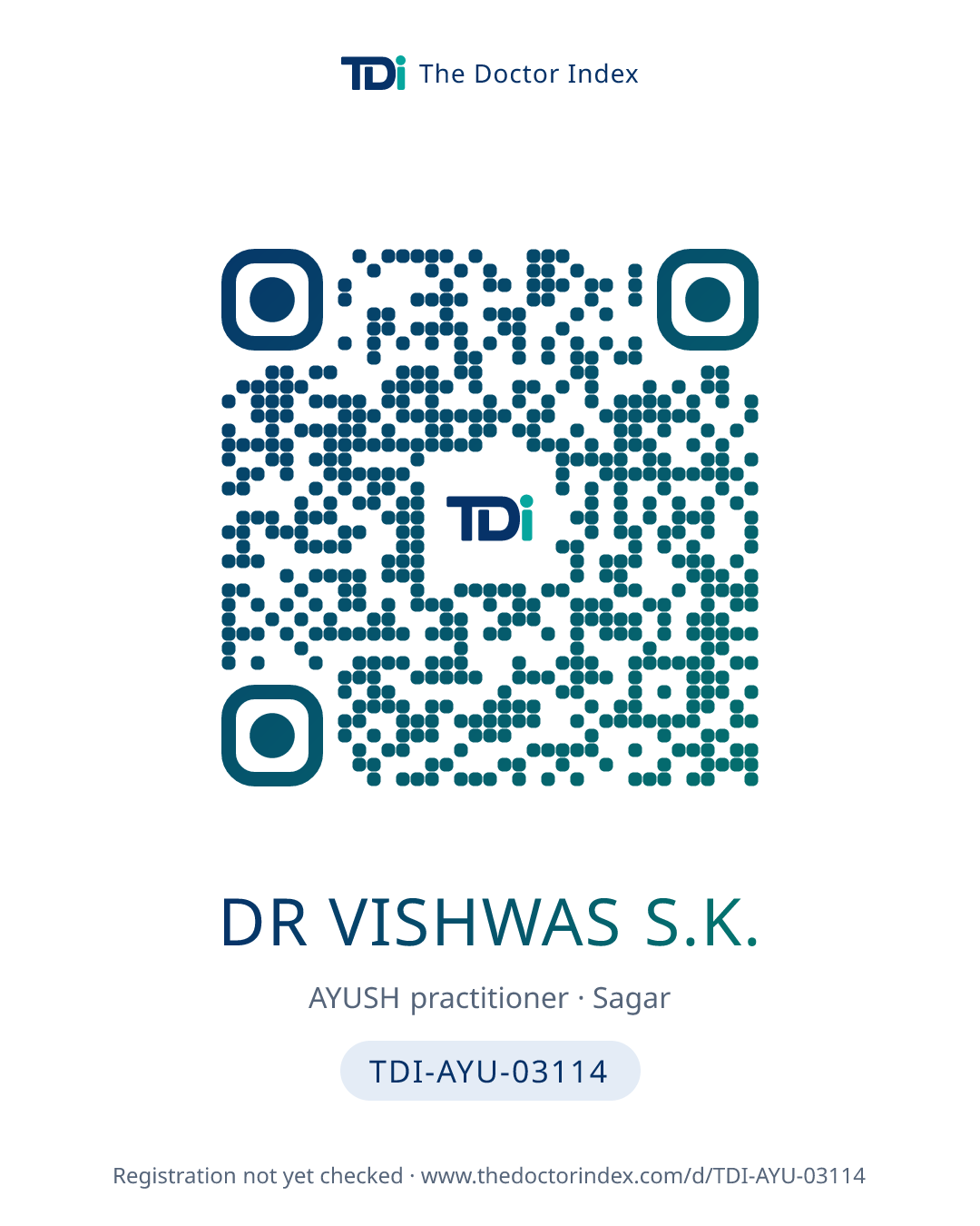 QR card for Dr Vishwas S.K., TDI-AYU-03114