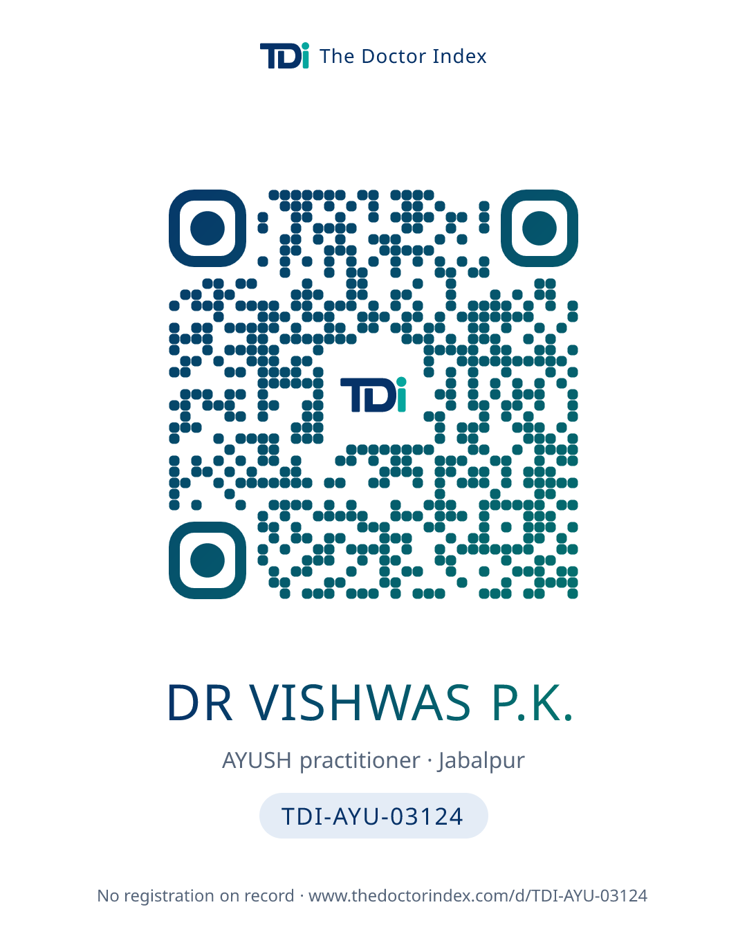 QR card for Dr Vishwas P.K., TDI-AYU-03124