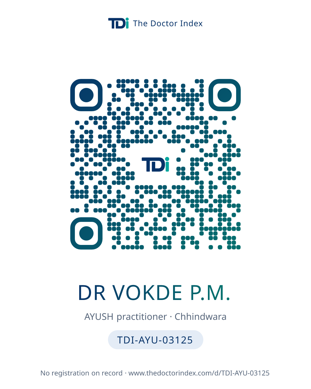 QR card for Dr Vokde P.M., TDI-AYU-03125