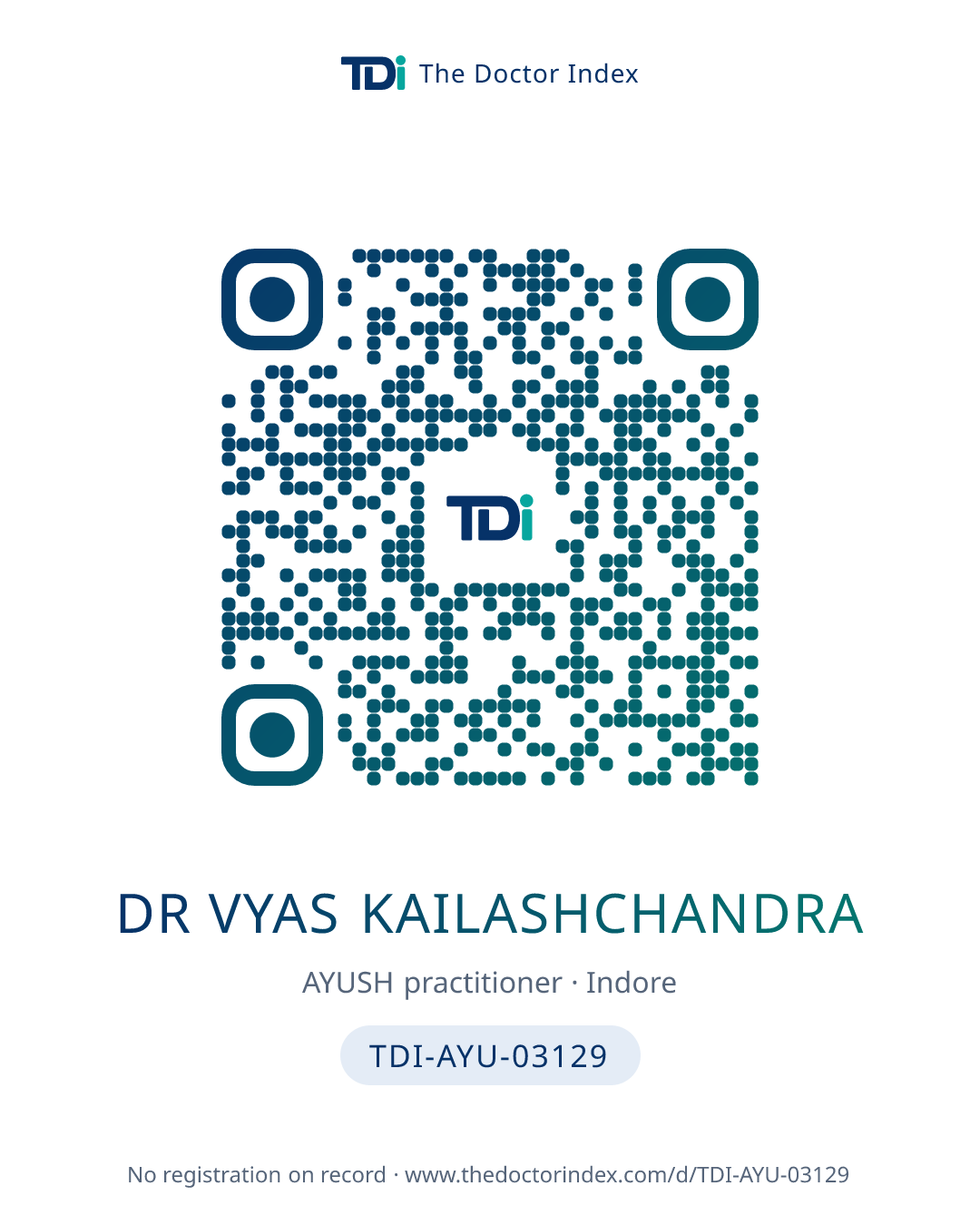 QR card for Dr Vyas Kailashchandra, TDI-AYU-03129