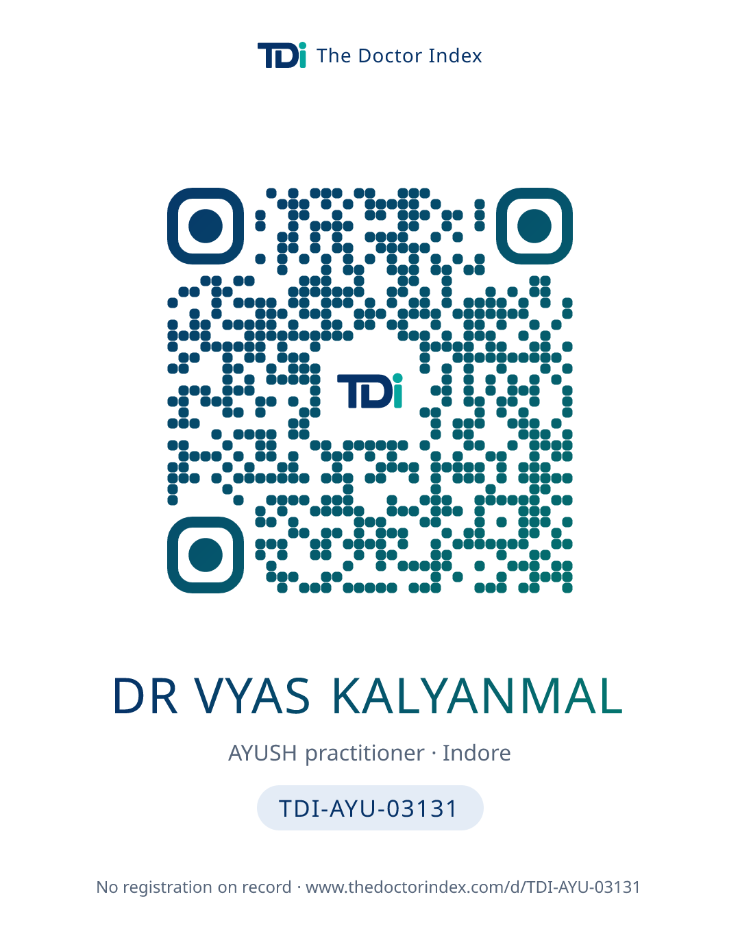 QR card for Dr Vyas Kalyanmal, TDI-AYU-03131
