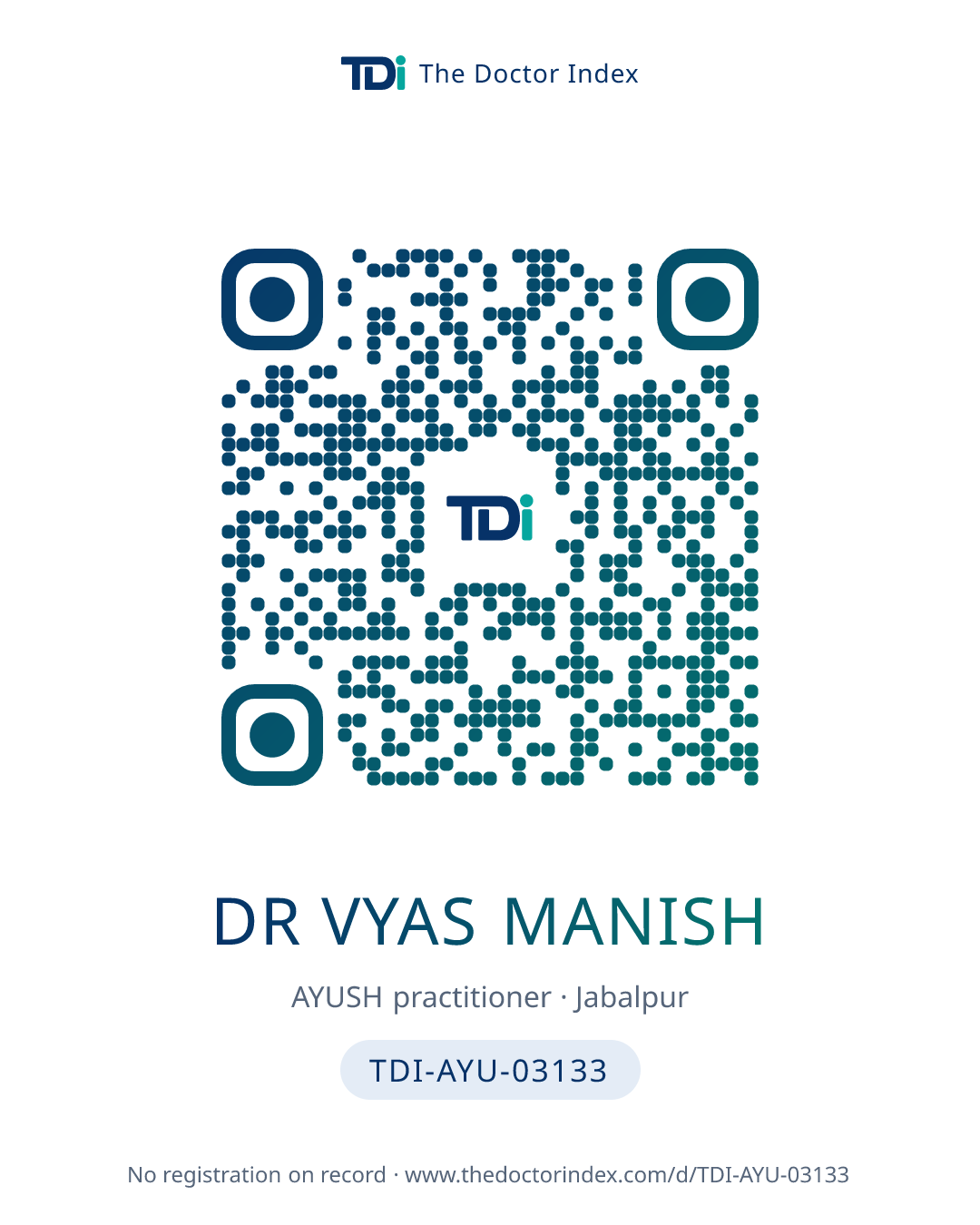 QR card for Dr Vyas Manish, TDI-AYU-03133