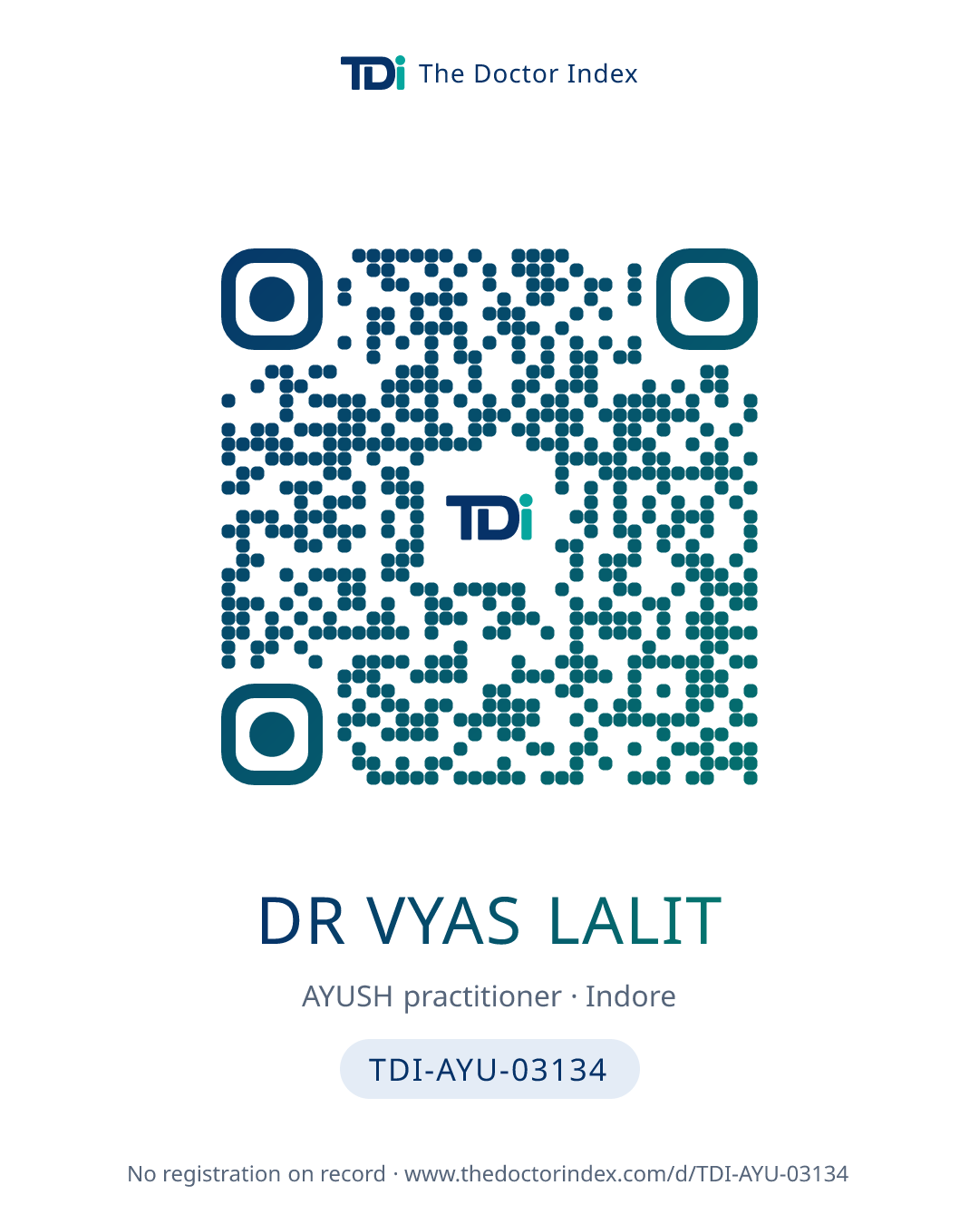 QR card for Dr Vyas Lalit, TDI-AYU-03134