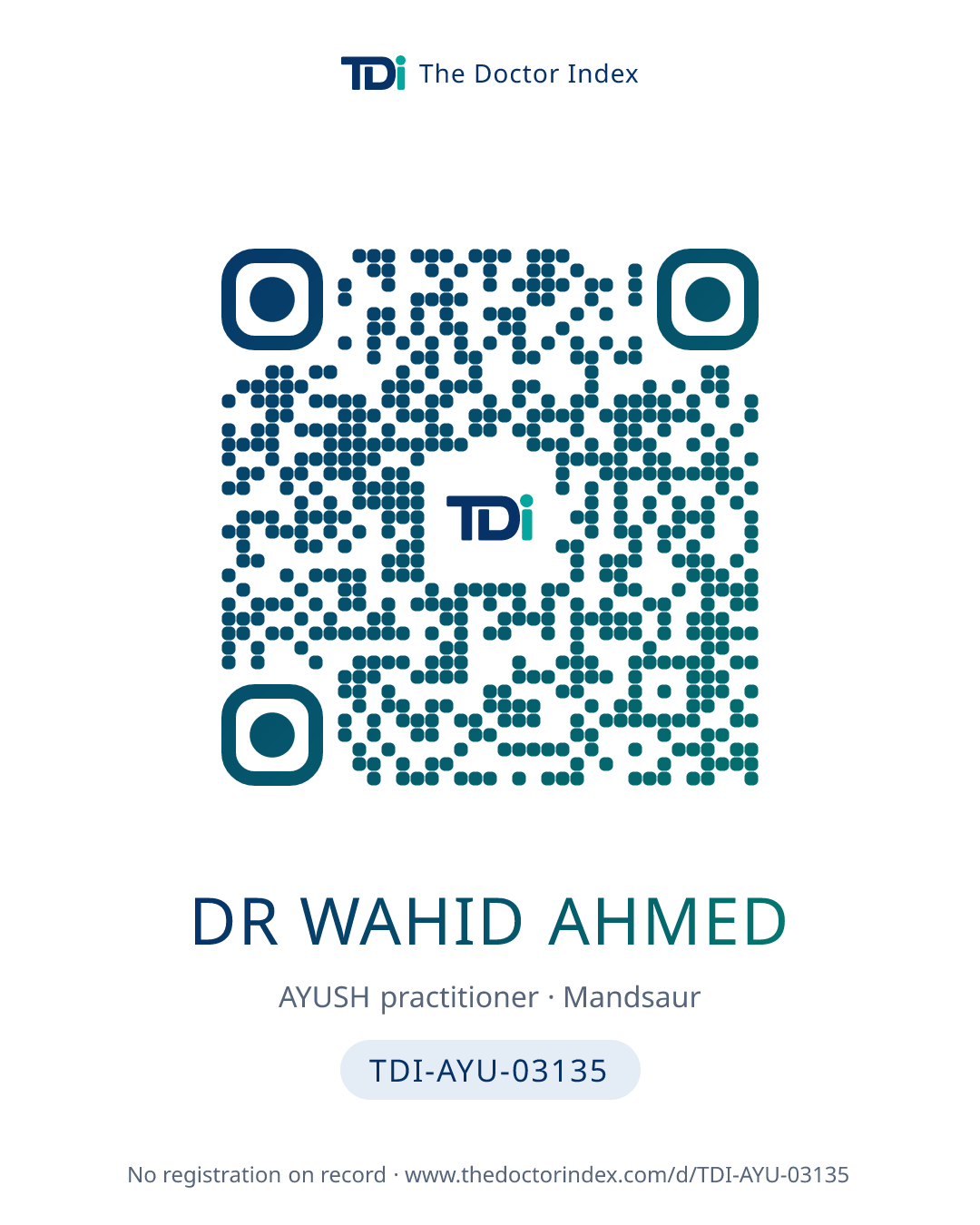 QR card for Dr Wahid Ahmed, TDI-AYU-03135