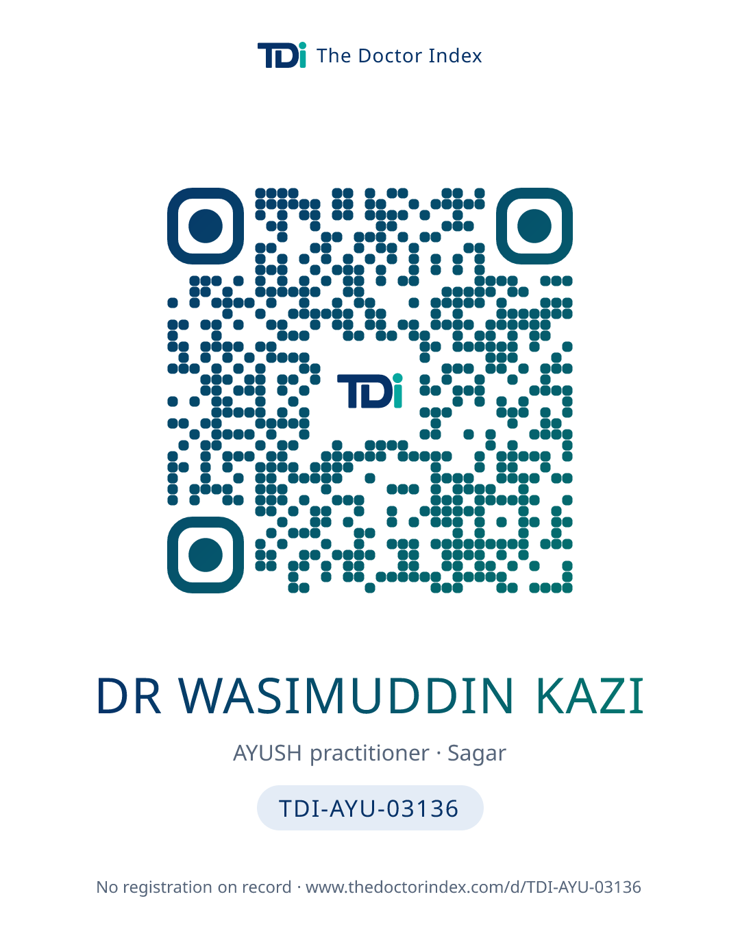 QR card for Dr Wasimuddin Kazi, TDI-AYU-03136