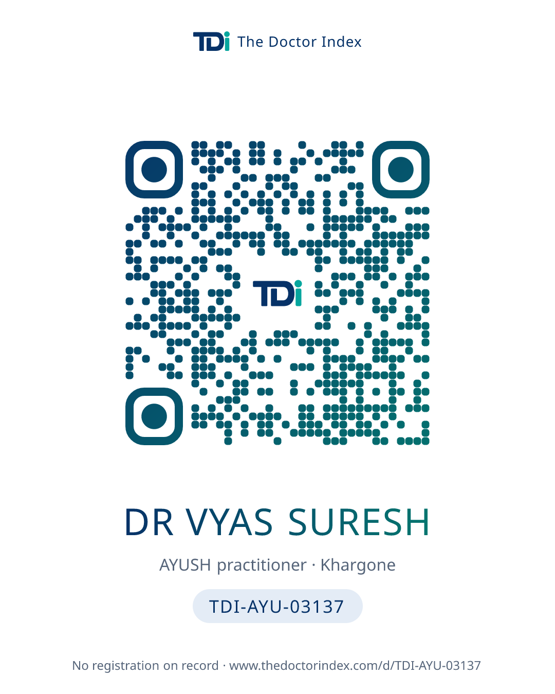 QR card for Dr Vyas Suresh, TDI-AYU-03137