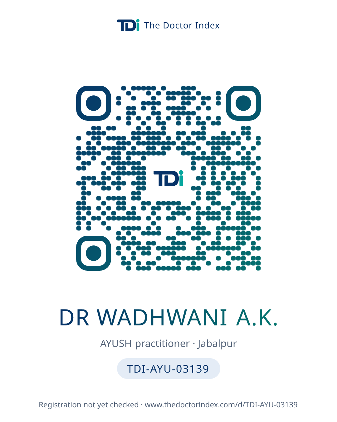 QR card for Dr Wadhwani A.K., TDI-AYU-03139