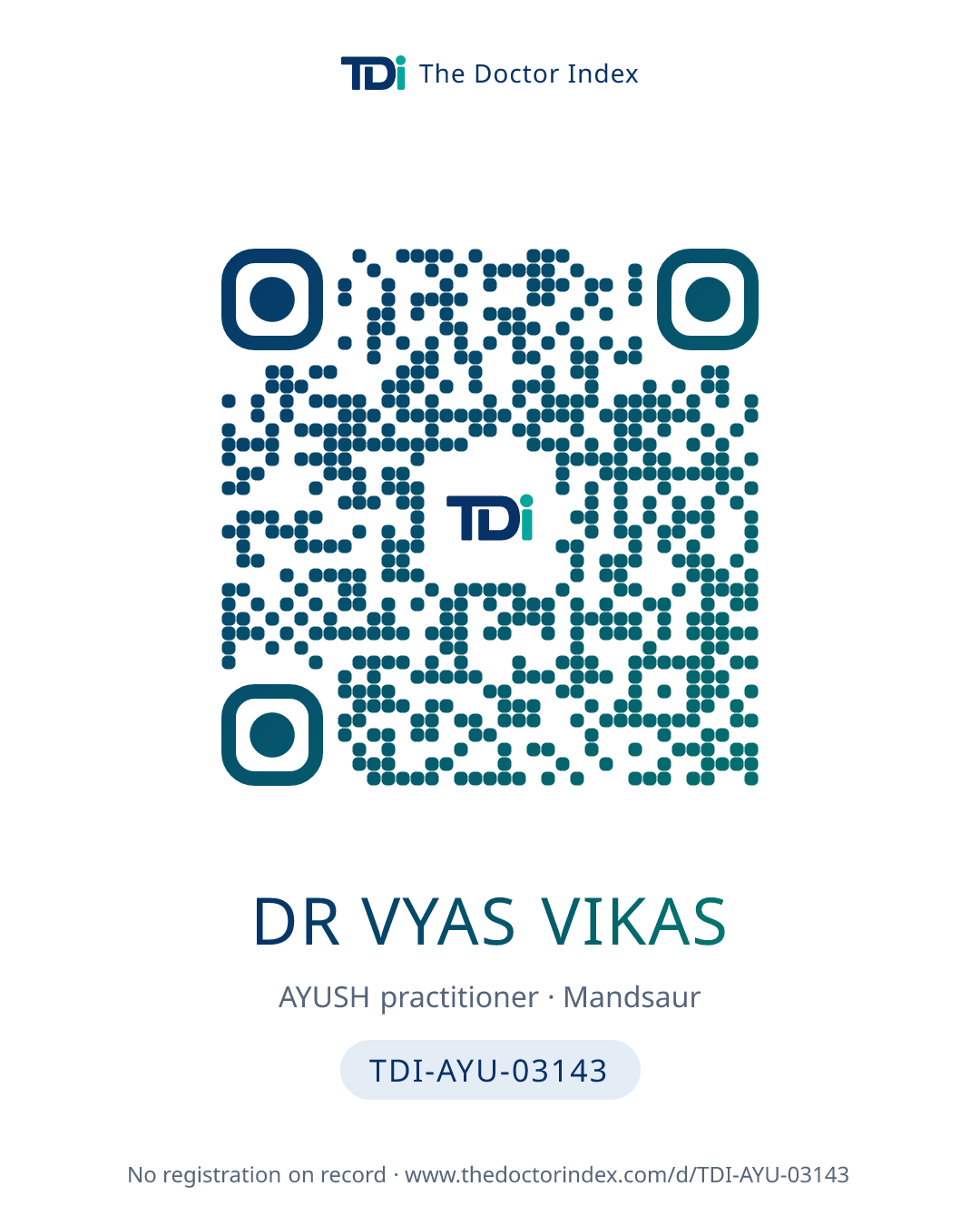 QR card for Dr Vyas Vikas, TDI-AYU-03143