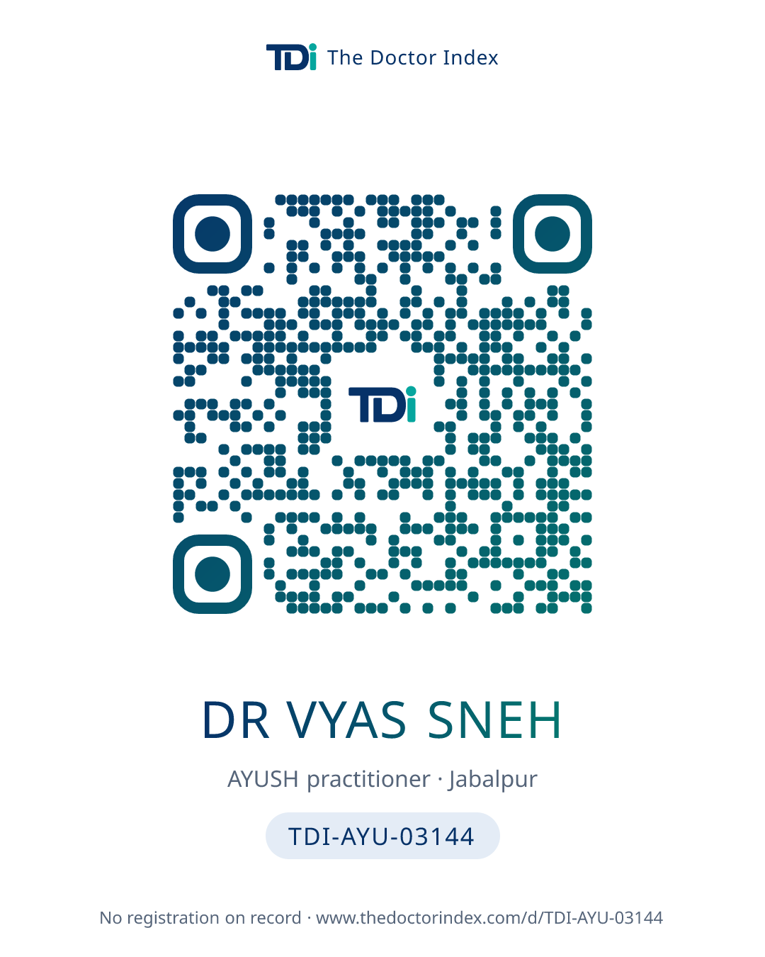 QR card for Dr Vyas Sneh, TDI-AYU-03144