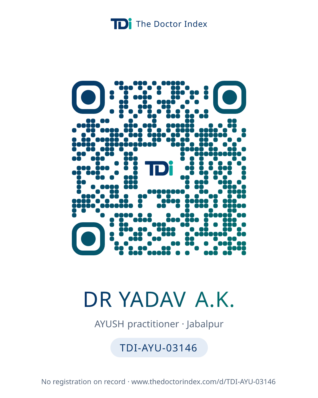 QR card for Dr Yadav A.K., TDI-AYU-03146