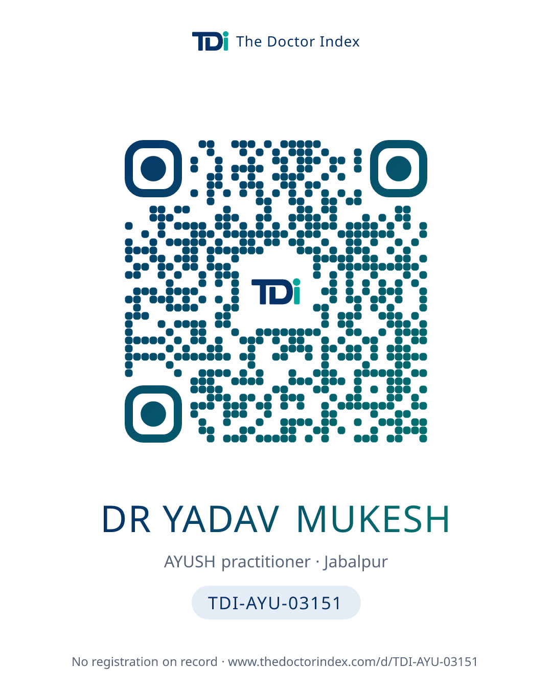 QR card for Dr Yadav Mukesh, TDI-AYU-03151