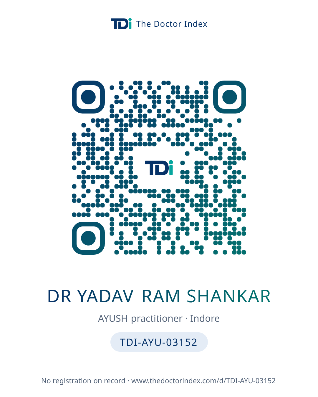 QR card for Dr Yadav Ram Shankar, TDI-AYU-03152