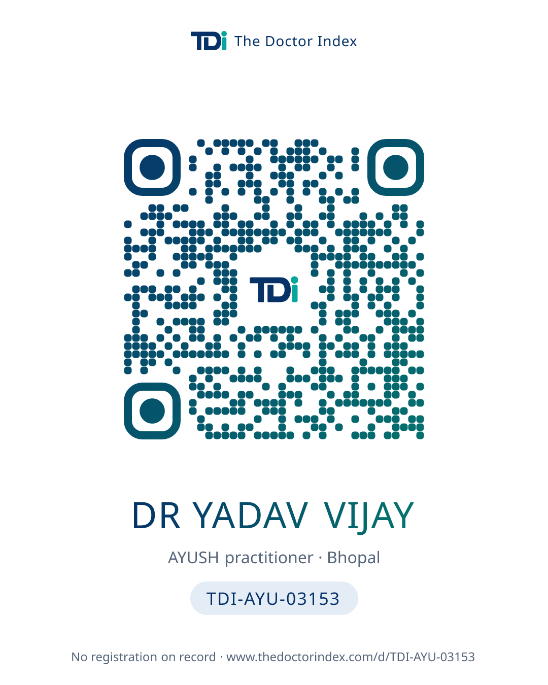 QR card for Dr Yadav Vijay, TDI-AYU-03153