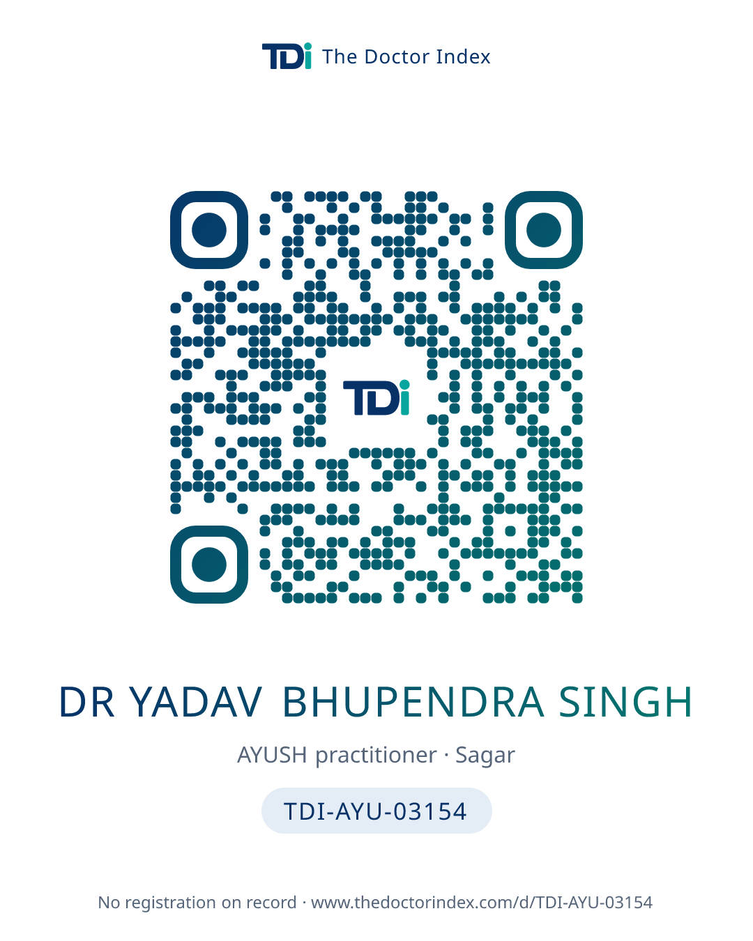 QR card for Dr Yadav Bhupendra Singh, TDI-AYU-03154