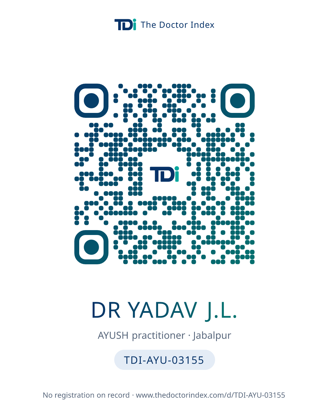 QR card for Dr Yadav J.L., TDI-AYU-03155