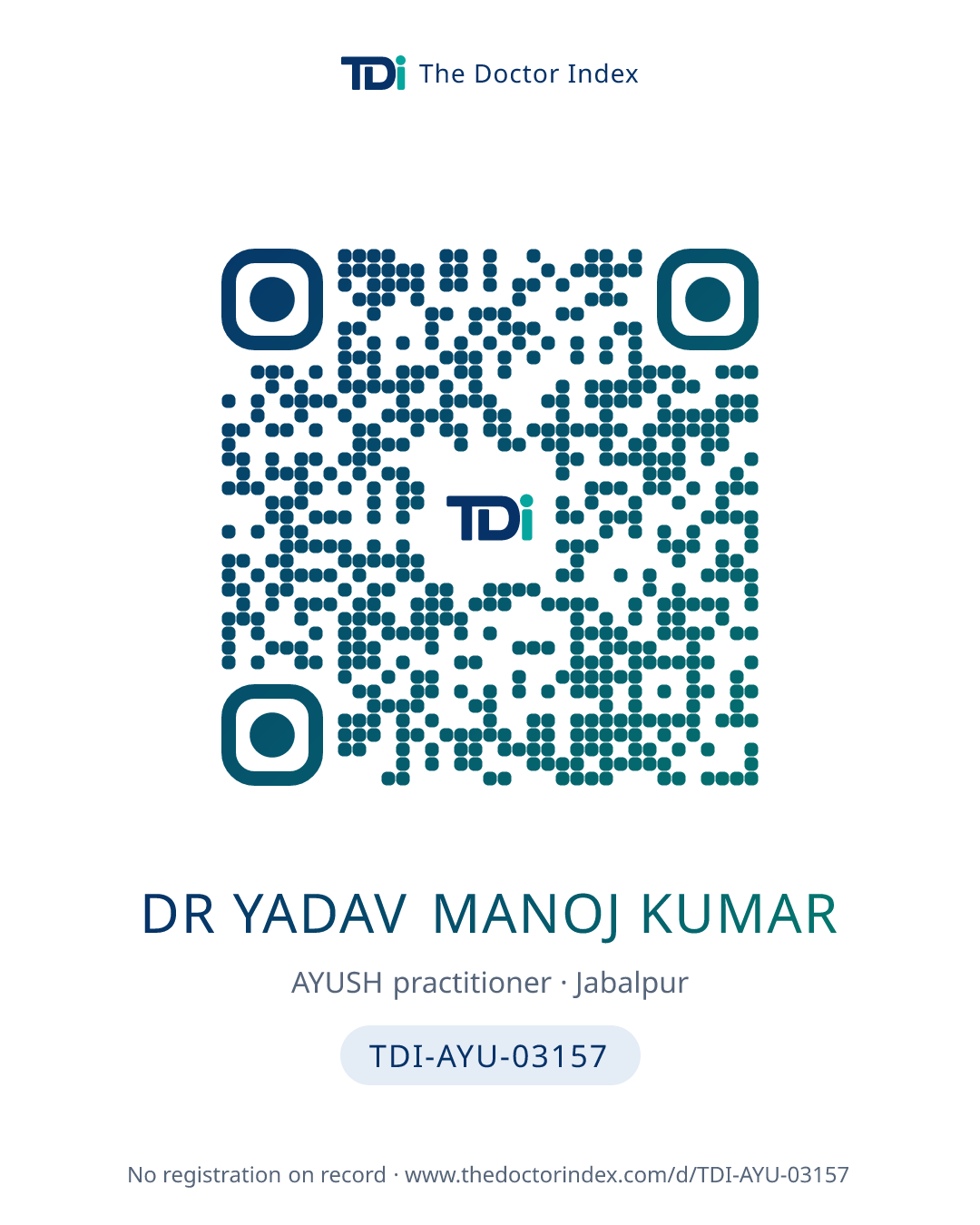 QR card for Dr Yadav Manoj Kumar, TDI-AYU-03157