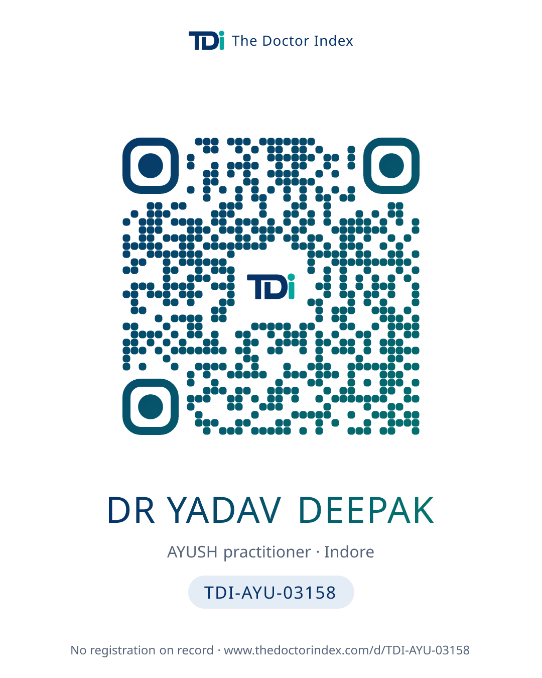 QR card for Dr Yadav Deepak, TDI-AYU-03158