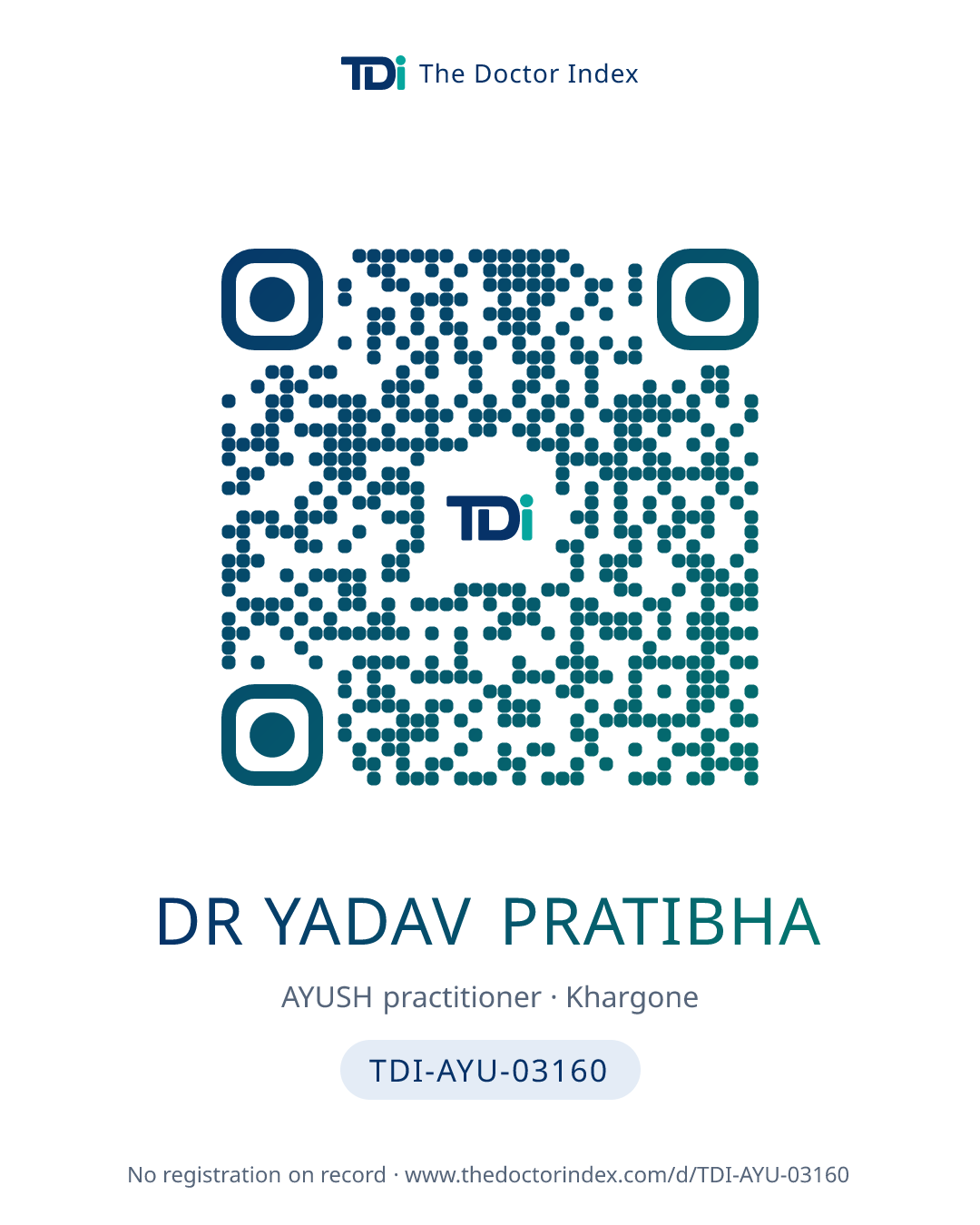QR card for Dr Yadav Pratibha, TDI-AYU-03160