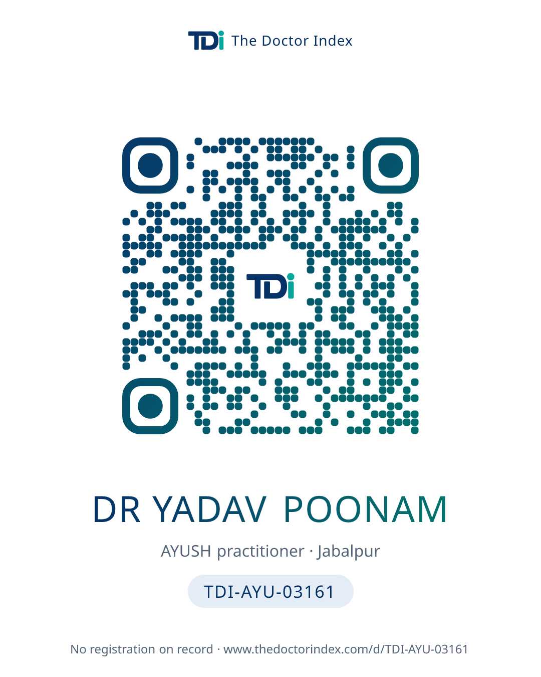 QR card for Dr Yadav Poonam, TDI-AYU-03161