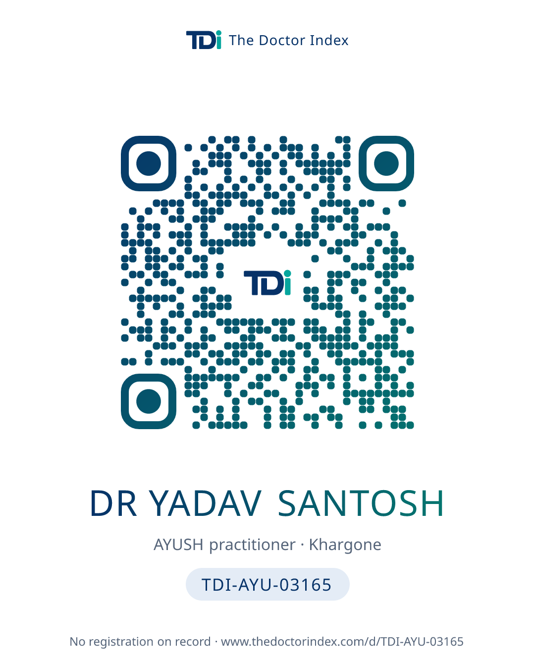 QR card for Dr Yadav Santosh, TDI-AYU-03165