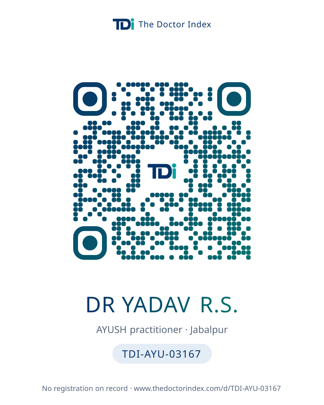 QR card for Dr Yadav R.S., TDI-AYU-03167