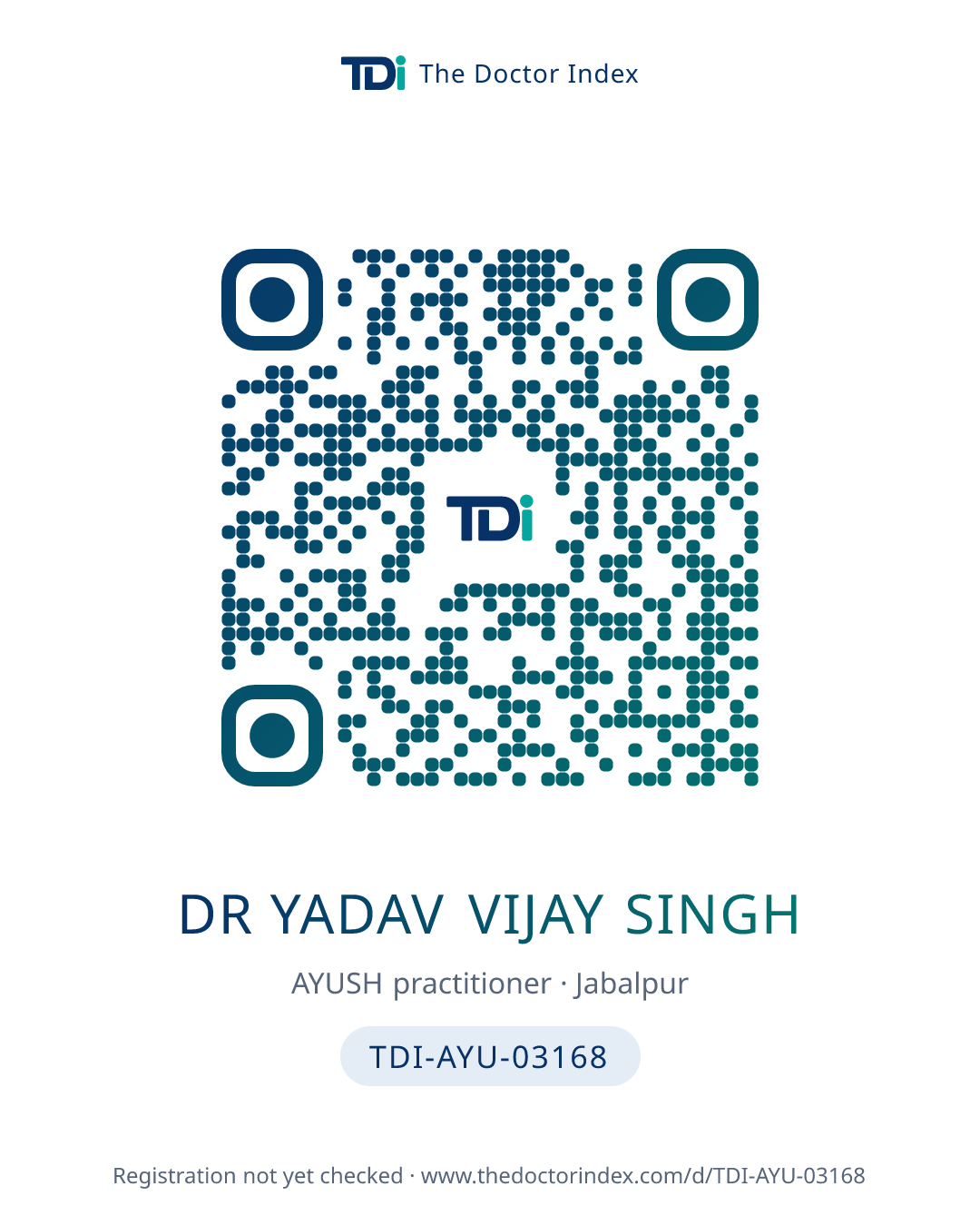 QR card for Dr Yadav Vijay Singh, TDI-AYU-03168